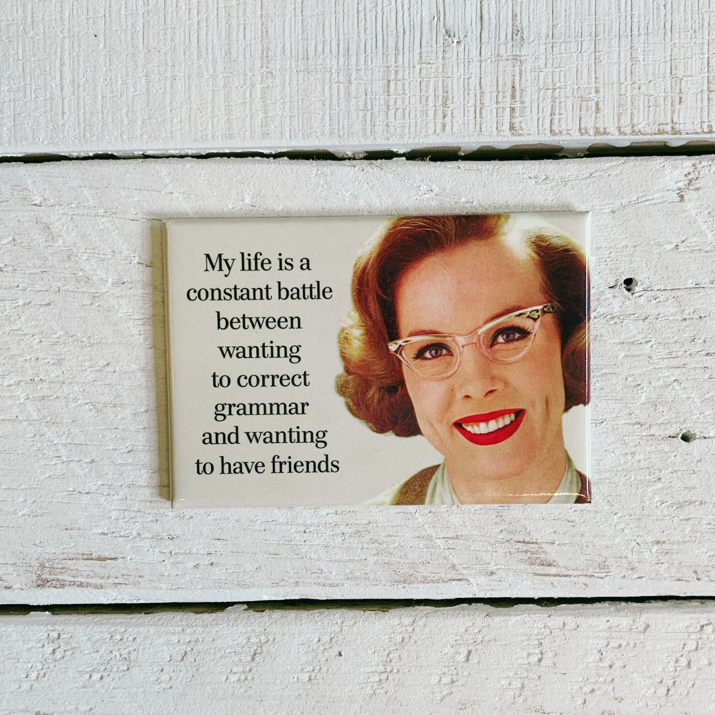 Wanting to Correct Grammar and Wanting to Have Friends Rectangular Magnet | Magnetic Surface Fridge Magnet Decor | 3" x 2" - Image 2