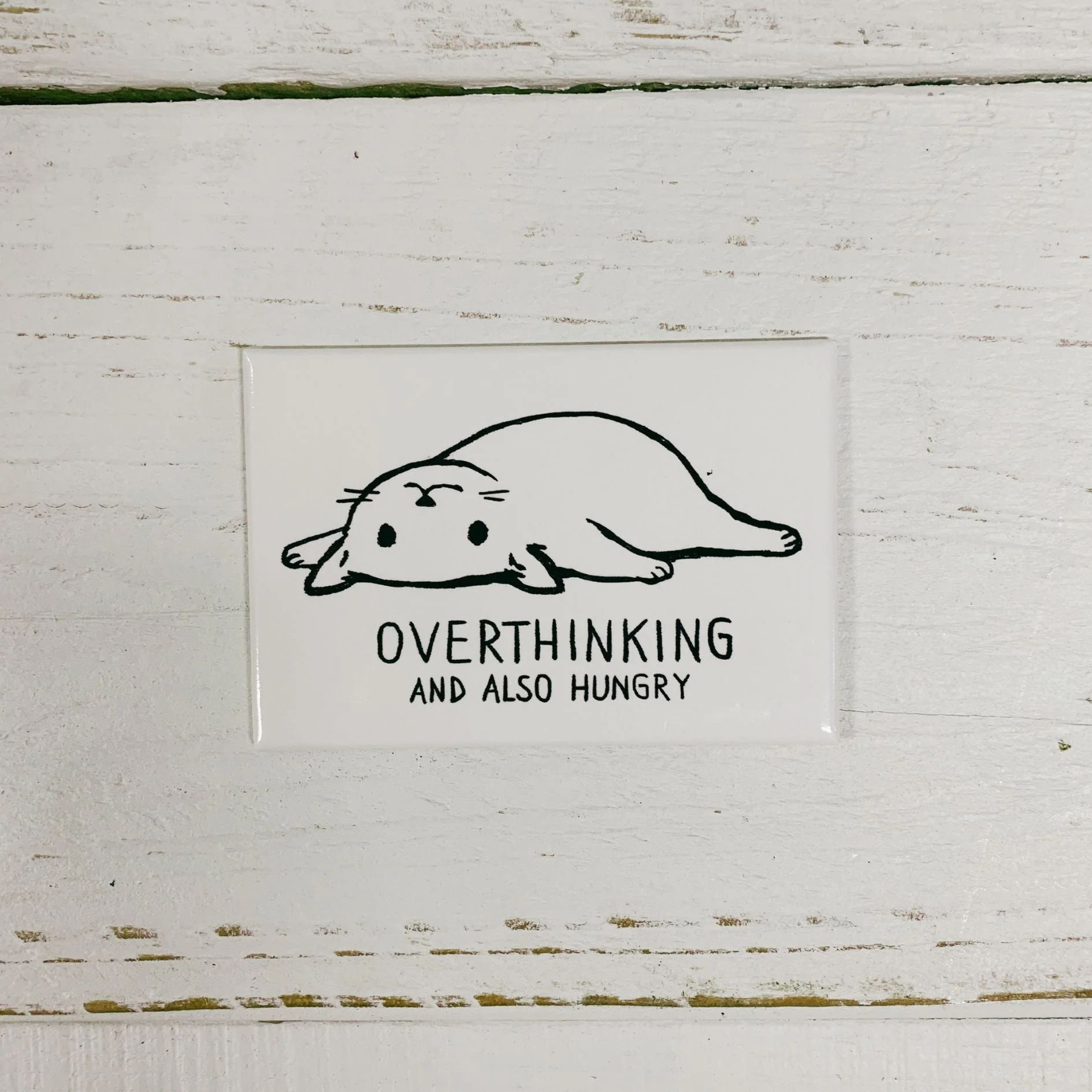 Overthinking and Also Hungry Lazy Cat Rectangular Magnet | Fridge Magnetic Surface Decor | 3" x 2" - Image 2