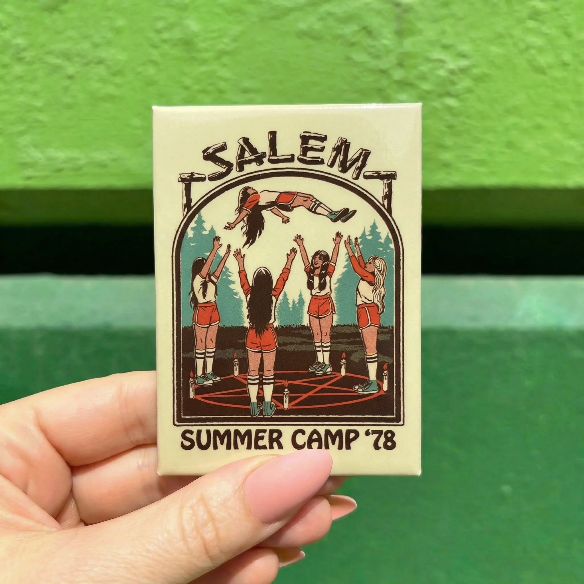 Salem Summer Camp '78 Rectangular Fridge Magnet | '80s Children's Book Style Satirical Art by Steven Rhodes | 2.5" X 3.5" - Image 2