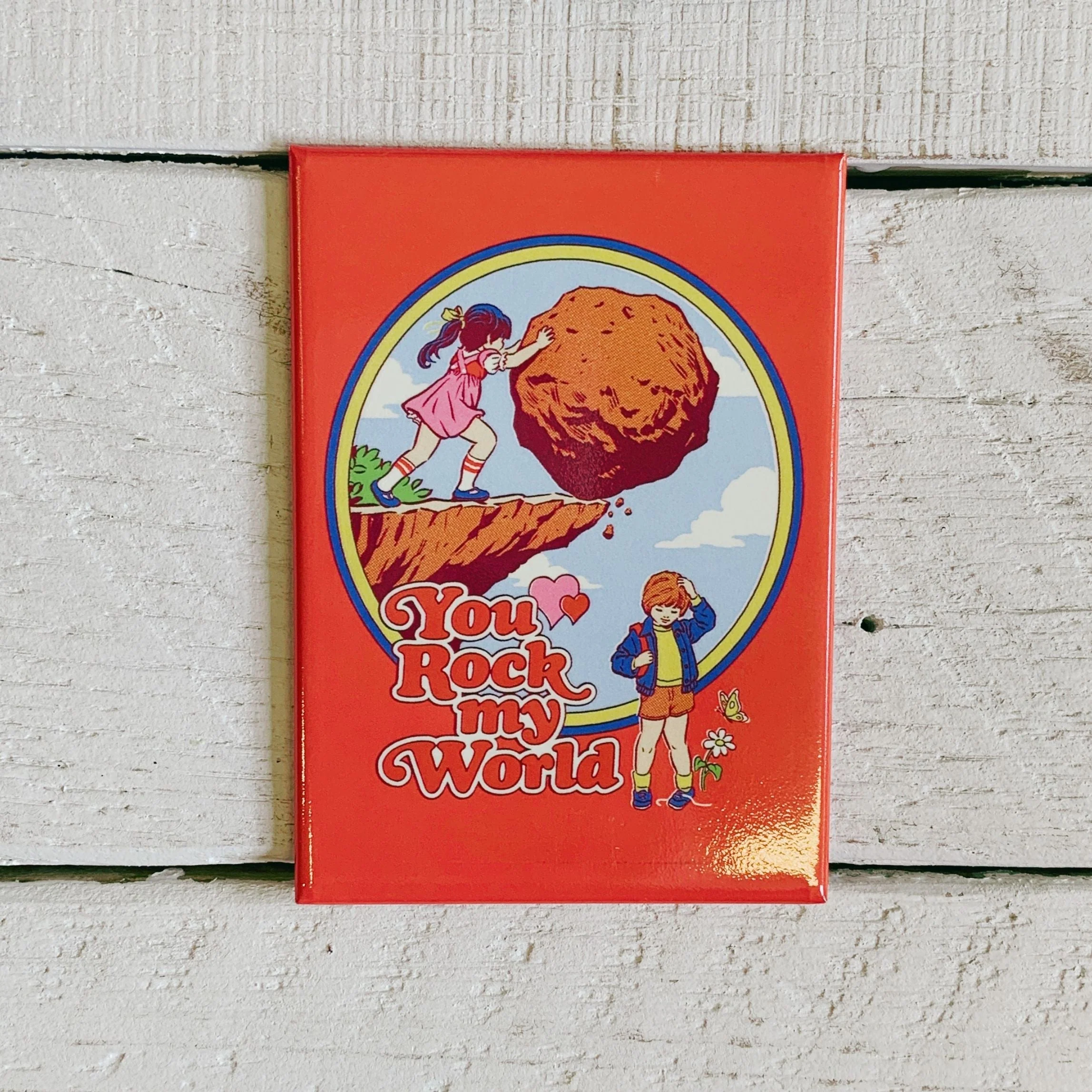 You Rock My World Retro Rectangular Magnet | '80s Children's Book Style Satirical Art by Steven Rhodes | 2.5" x 3.5" - Image 2