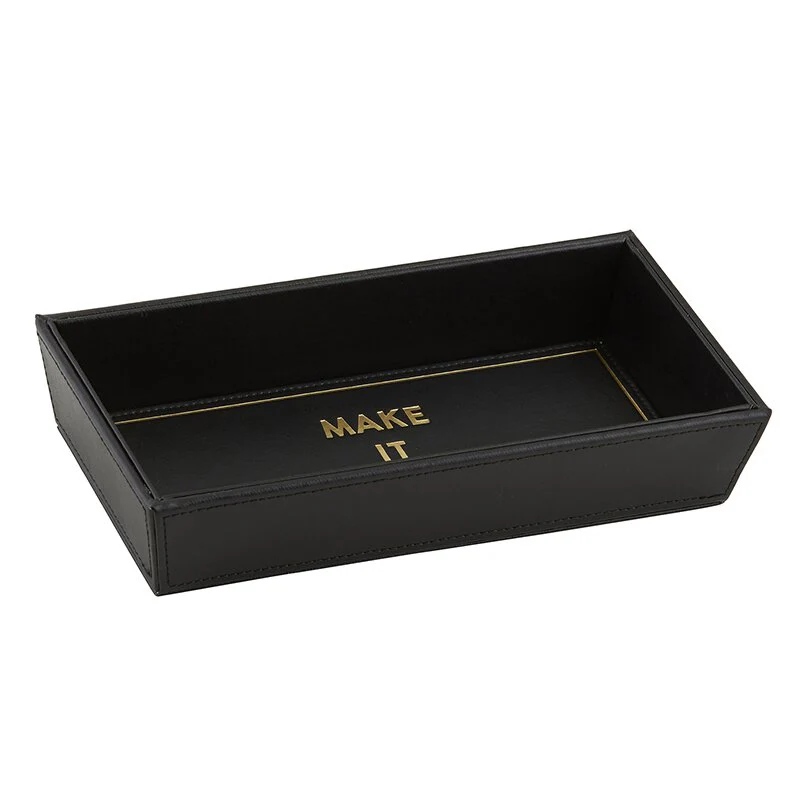 Make It Happen 10" x 5" Valet Tray | Vegan Leather Trinket Tray for Dresser or Desk | Motivational Quote Gift - Image 2