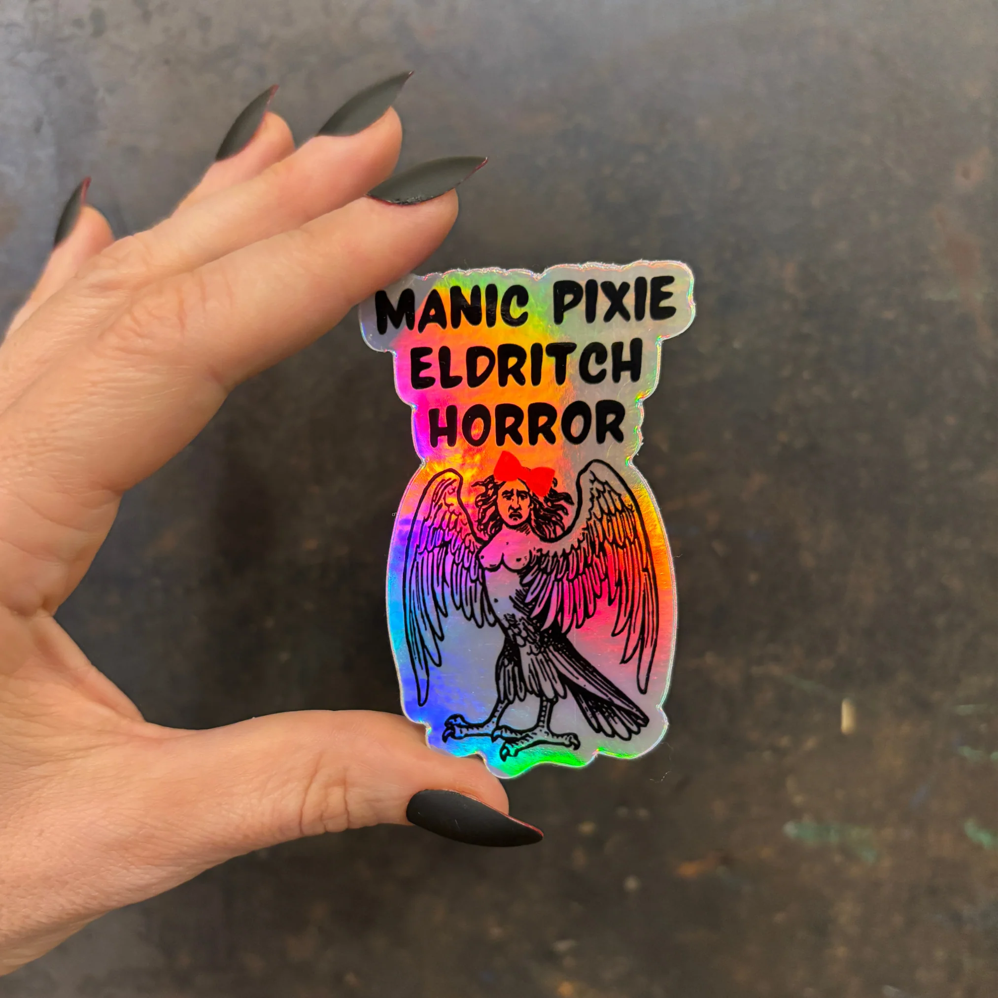 Manic Pixie Eldritch Horror Holographic Rainbow Vinyl Sticker | Vinyl Die Cut Decal - Image 8