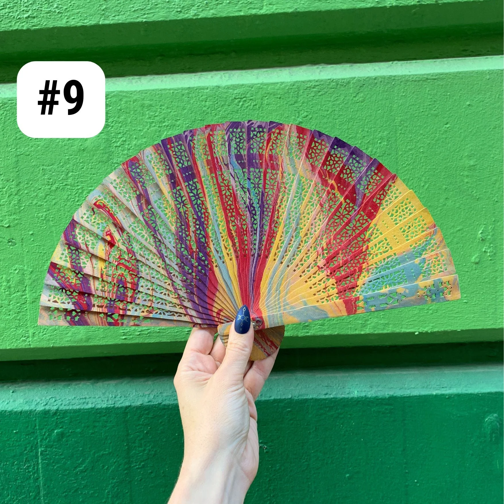 One of a Kind Hand Painted Marbled Wooden Fans - 15 Styles - Image 10