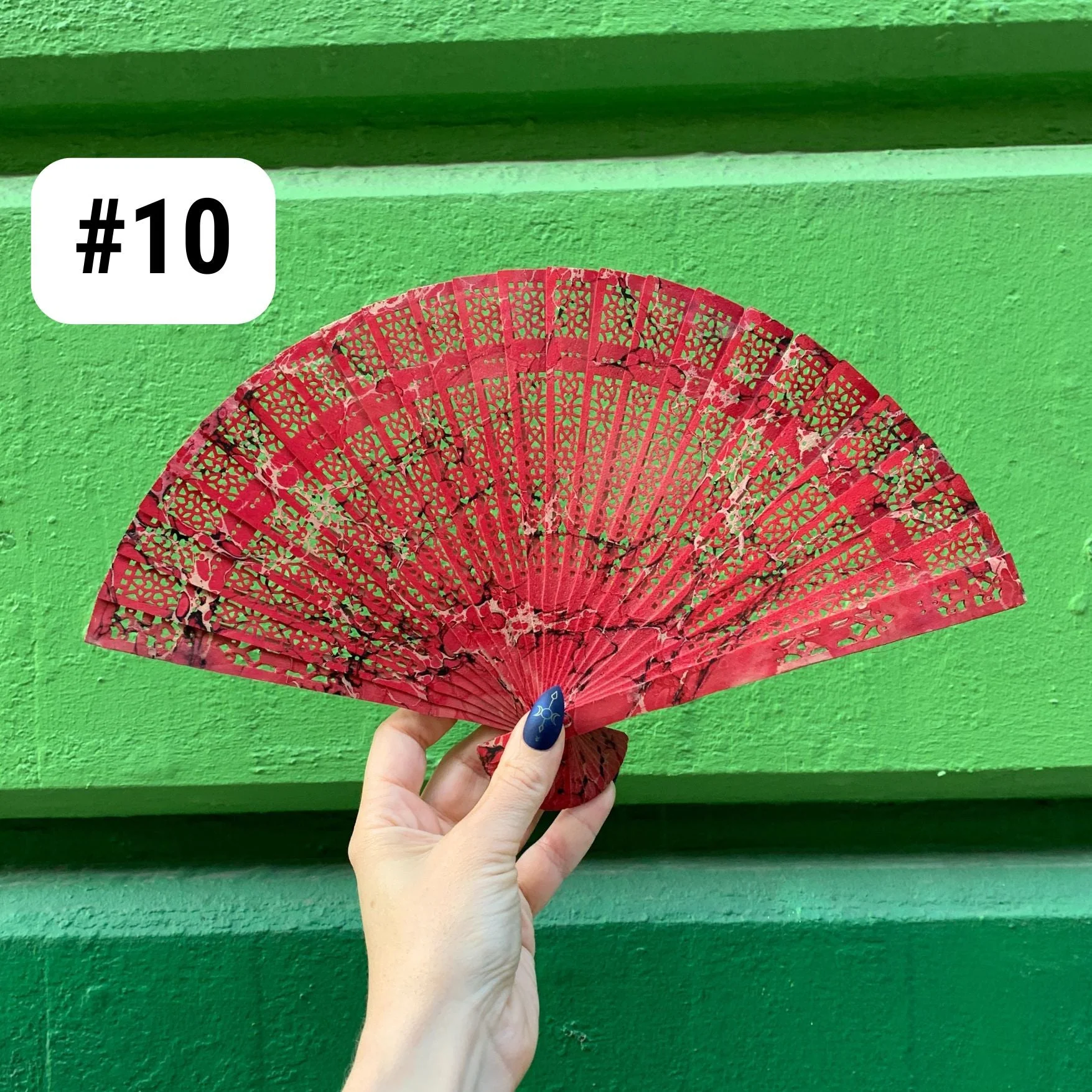 One of a Kind Hand Painted Marbled Wooden Fans - 15 Styles - Image 11