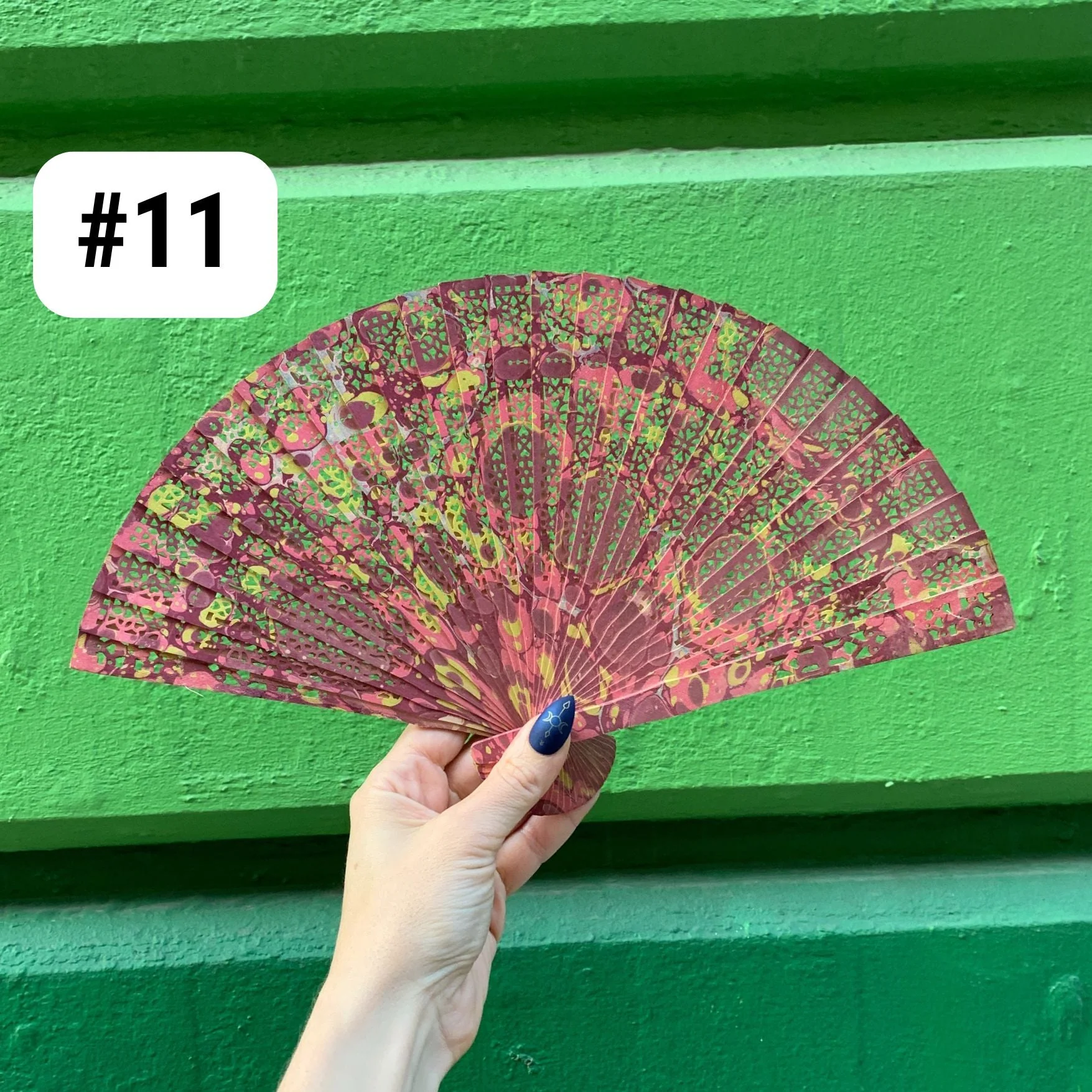 One of a Kind Hand Painted Marbled Wooden Fans - 15 Styles - Image 12