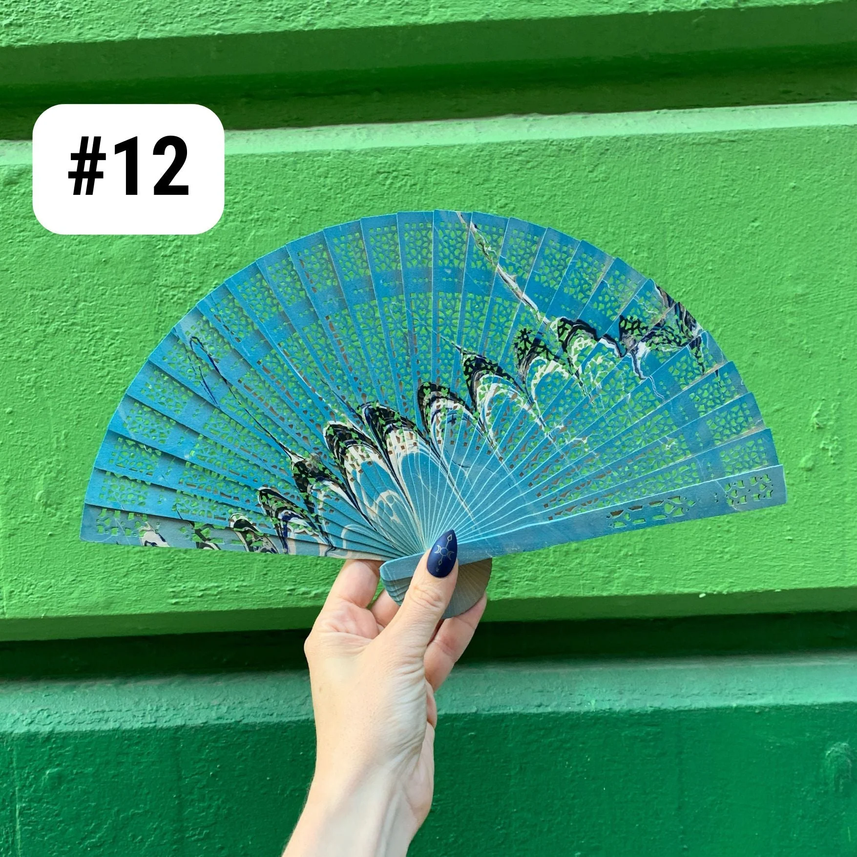 One of a Kind Hand Painted Marbled Wooden Fans - 15 Styles - Image 13