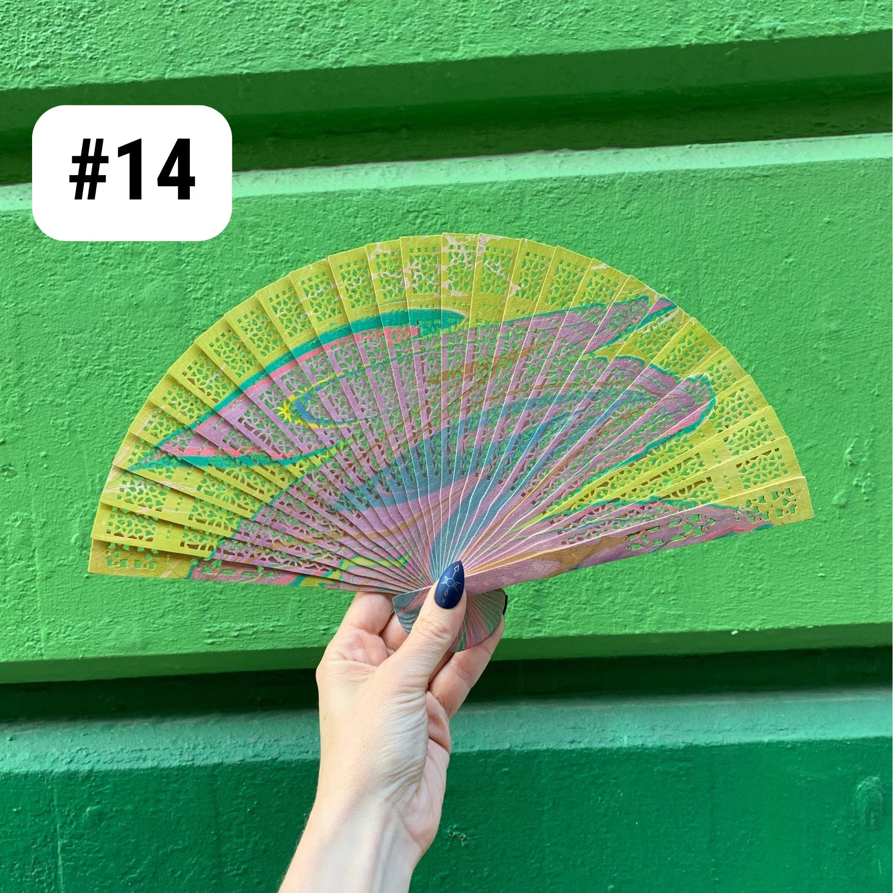 One of a Kind Hand Painted Marbled Wooden Fans - 15 Styles - Image 15