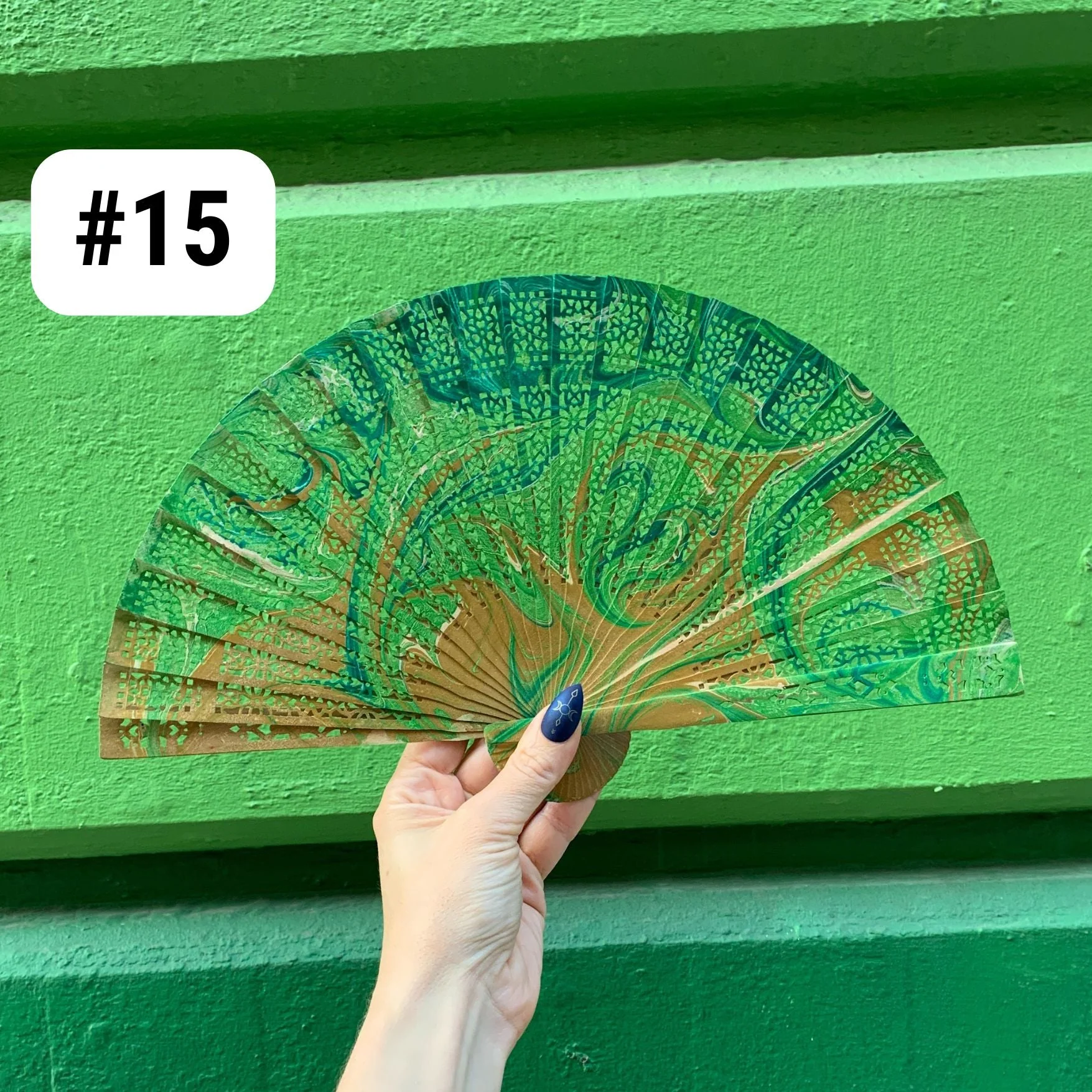 One of a Kind Hand Painted Marbled Wooden Fans - 15 Styles - Image 16