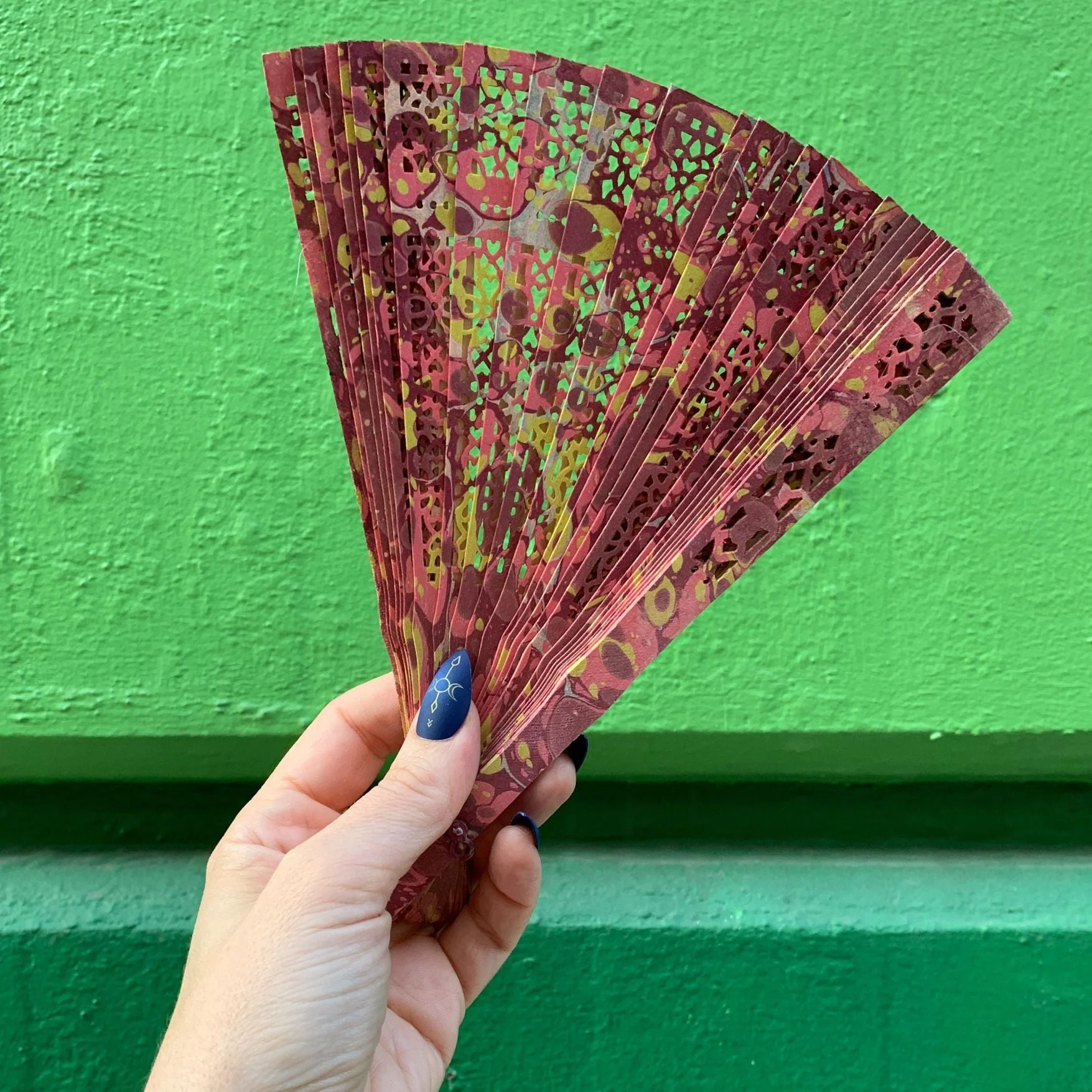 One of a Kind Hand Painted Marbled Wooden Fans - 15 Styles - Image 21