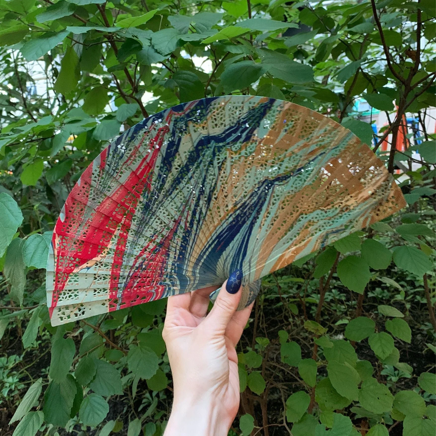 One of a Kind Hand Painted Marbled Wooden Fans - 15 Styles - Image 25