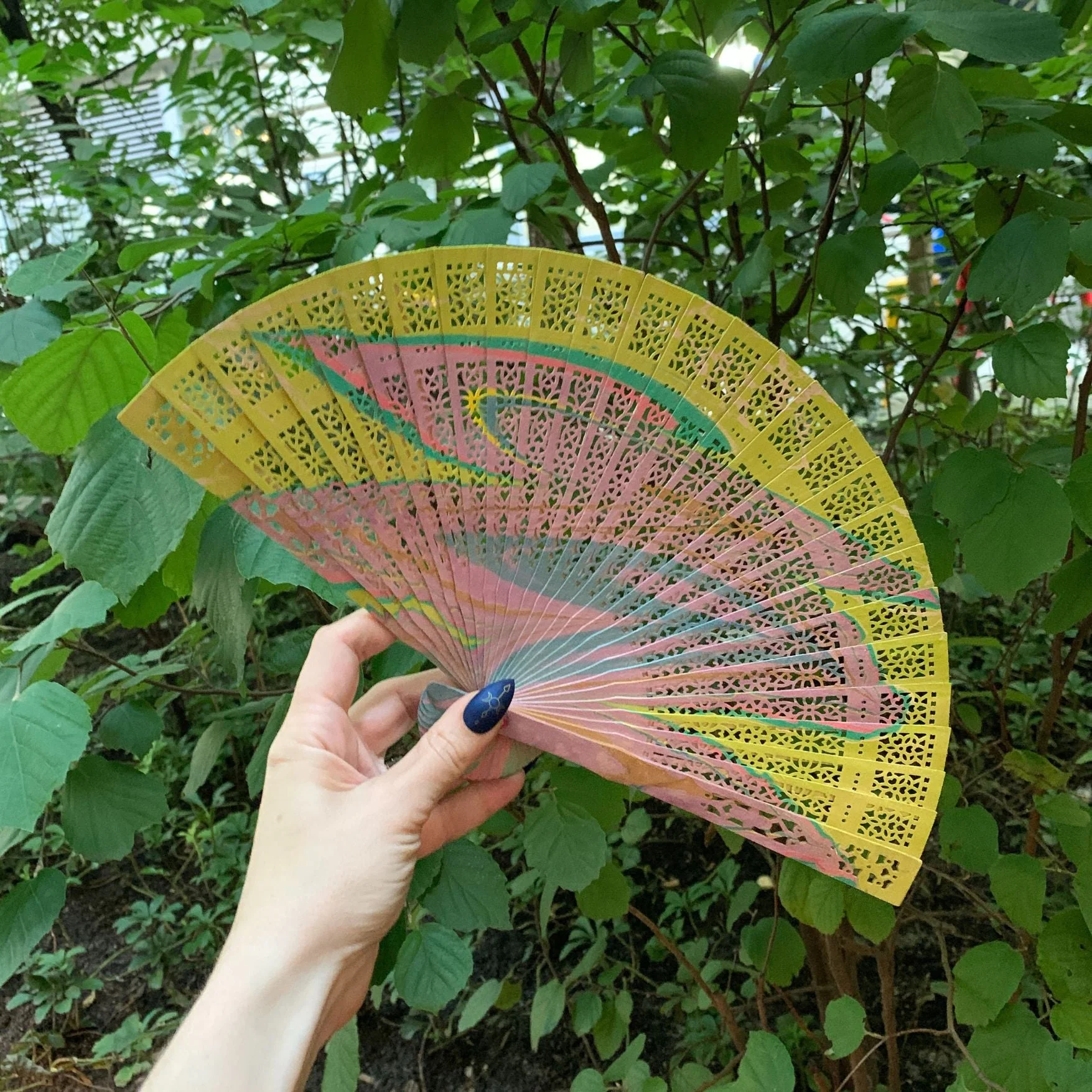 One of a Kind Hand Painted Marbled Wooden Fans - 15 Styles - Image 26