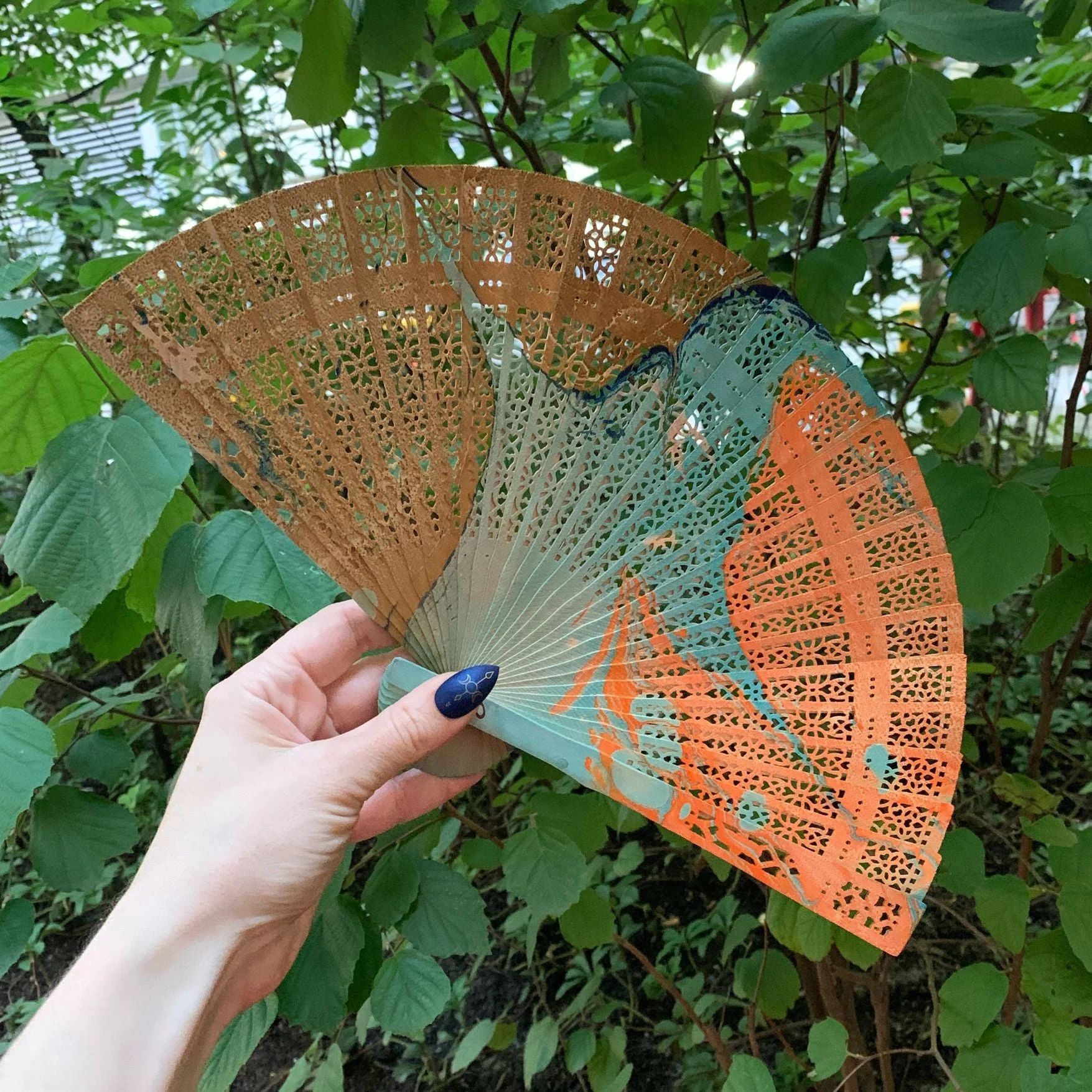 One of a Kind Hand Painted Marbled Wooden Fans - 15 Styles - Image 28