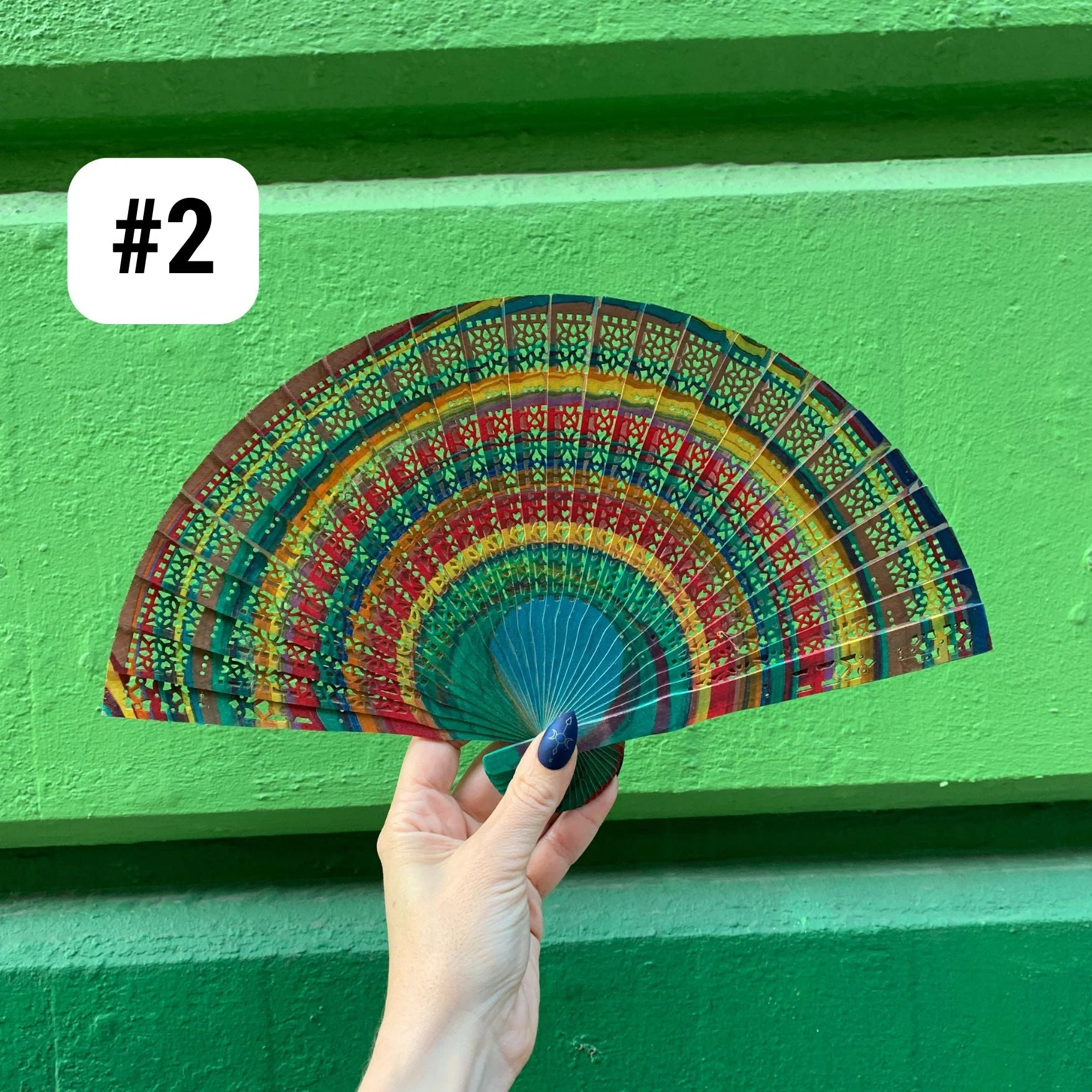 One of a Kind Hand Painted Marbled Wooden Fans - 15 Styles - Image 3