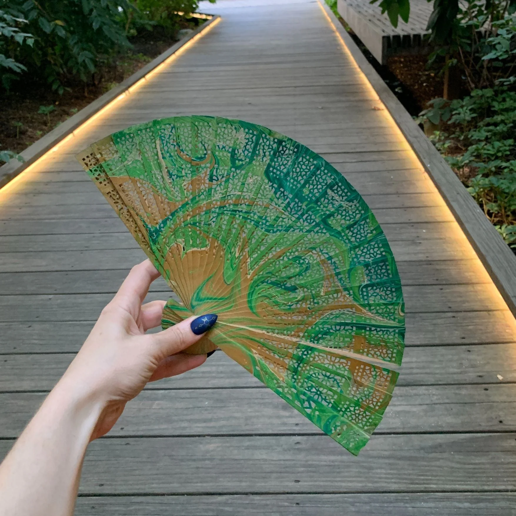 One of a Kind Hand Painted Marbled Wooden Fans - 15 Styles - Image 30