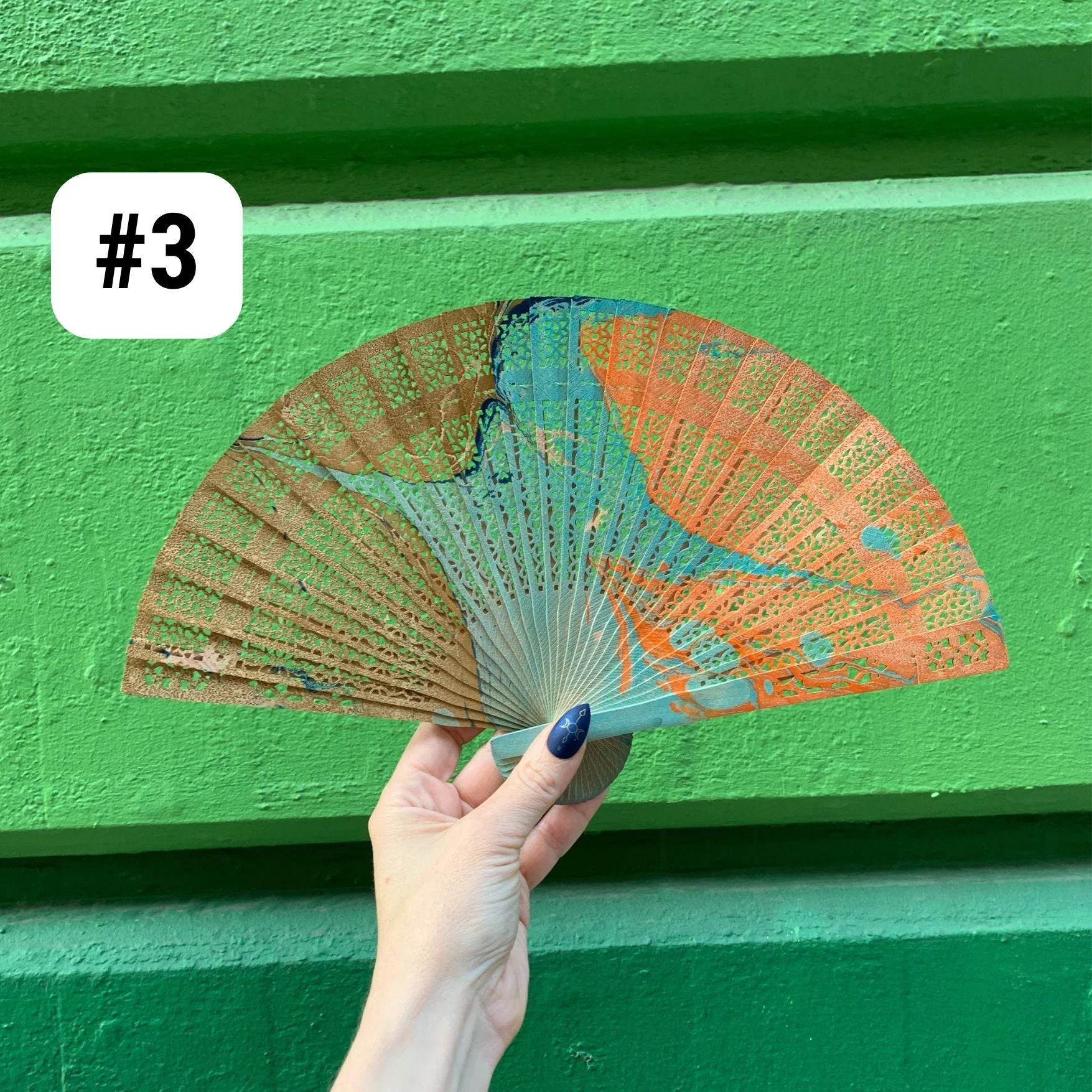 One of a Kind Hand Painted Marbled Wooden Fans - 15 Styles - Image 4