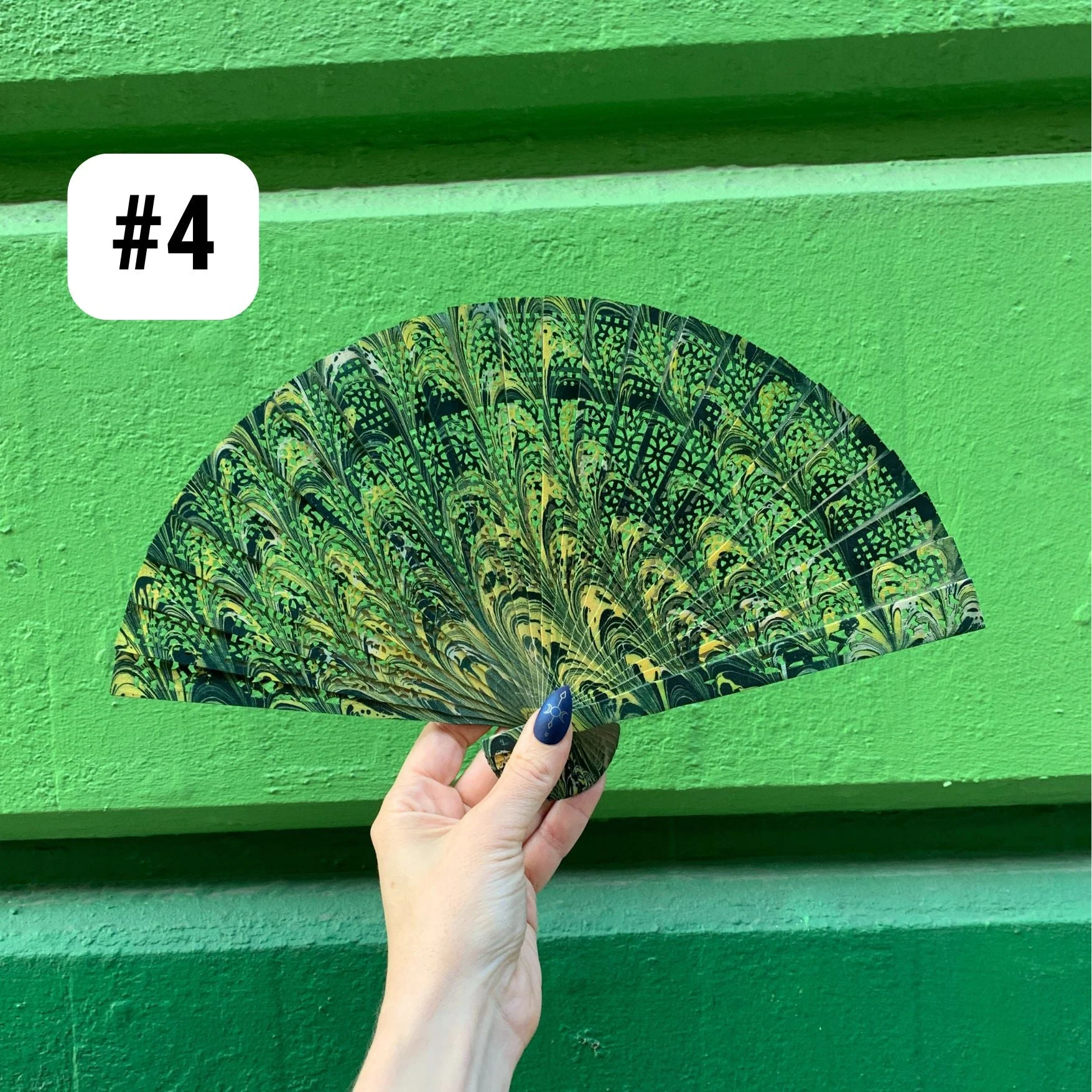 One of a Kind Hand Painted Marbled Wooden Fans - 15 Styles - Image 5