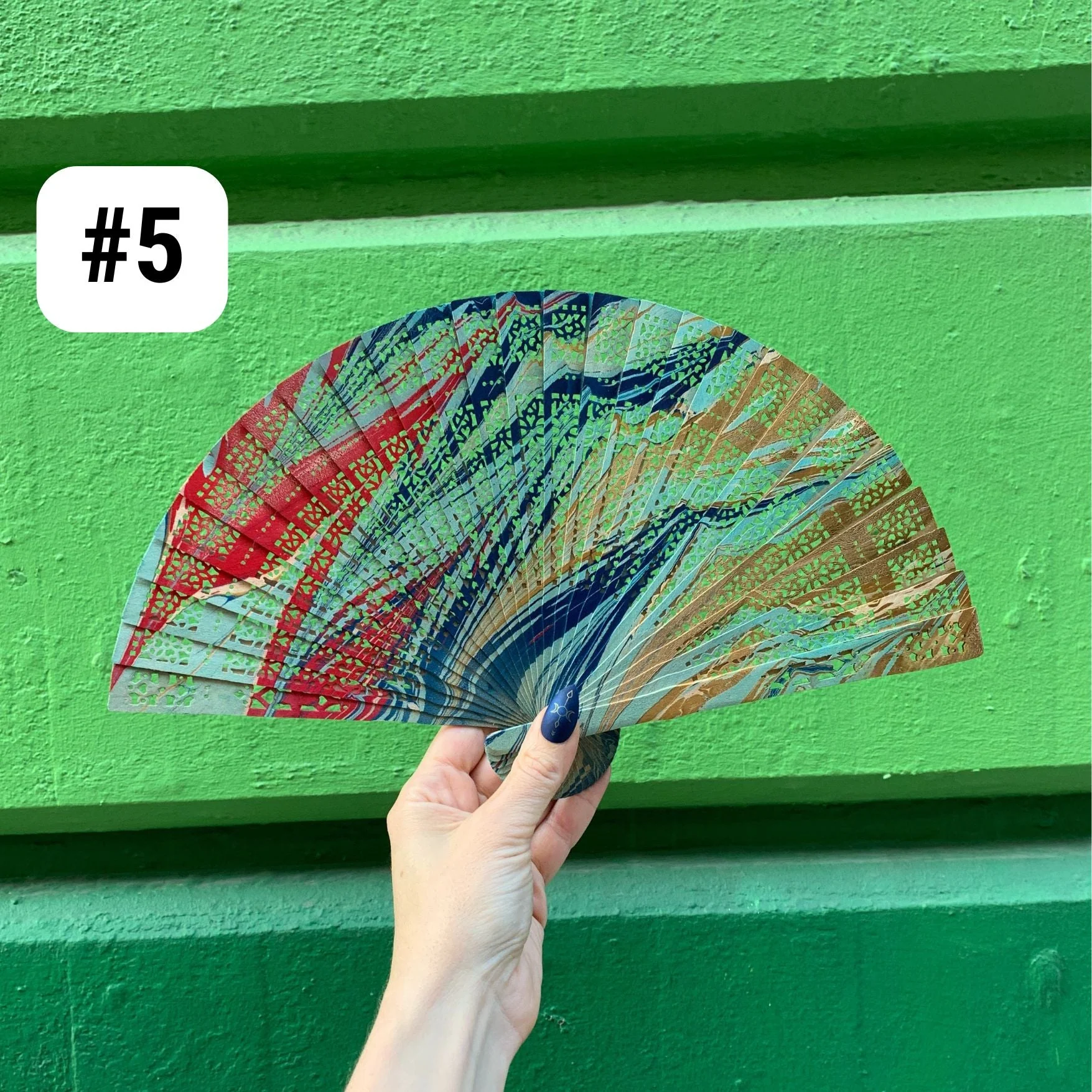 One of a Kind Hand Painted Marbled Wooden Fans - 15 Styles - Image 6