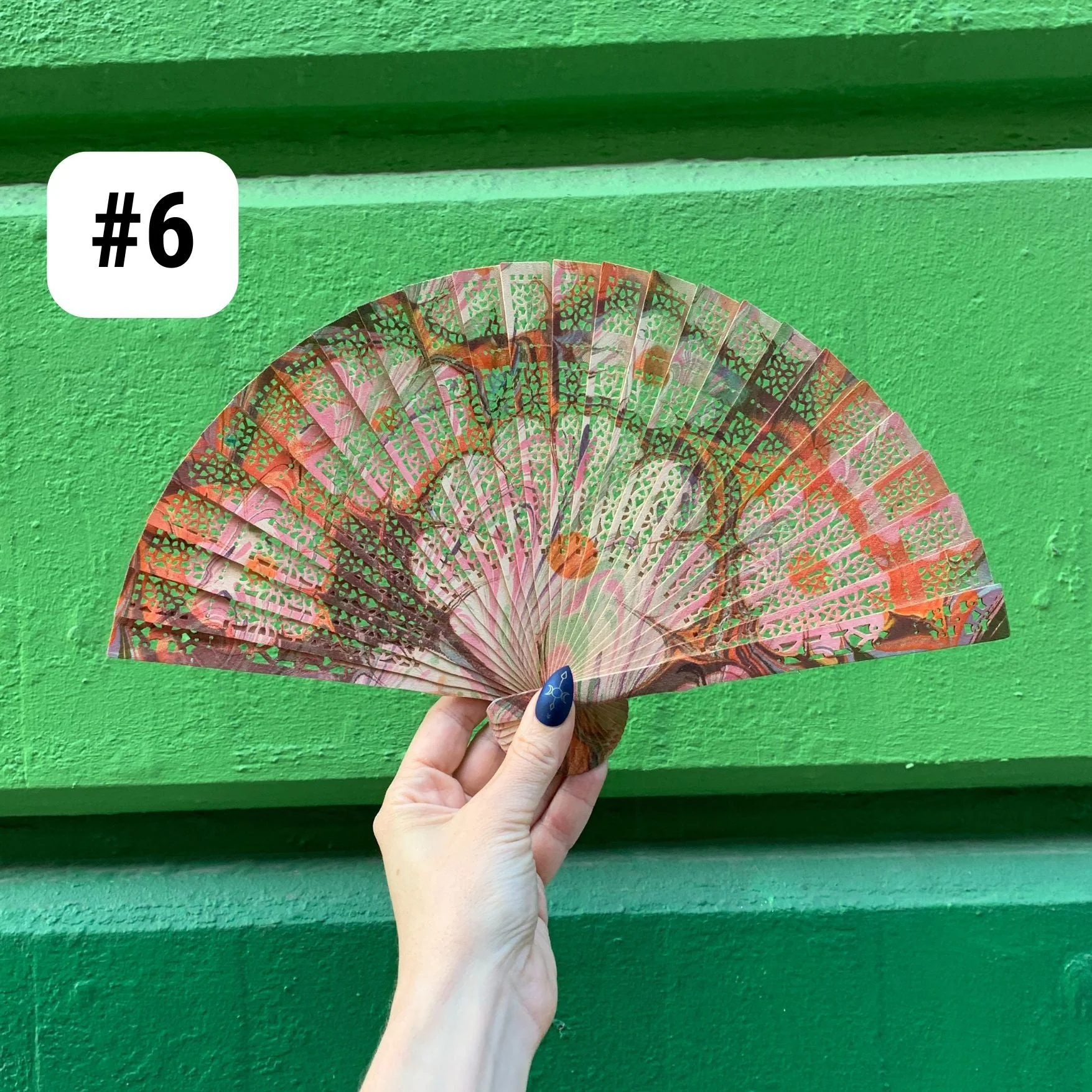 One of a Kind Hand Painted Marbled Wooden Fans - 15 Styles - Image 7