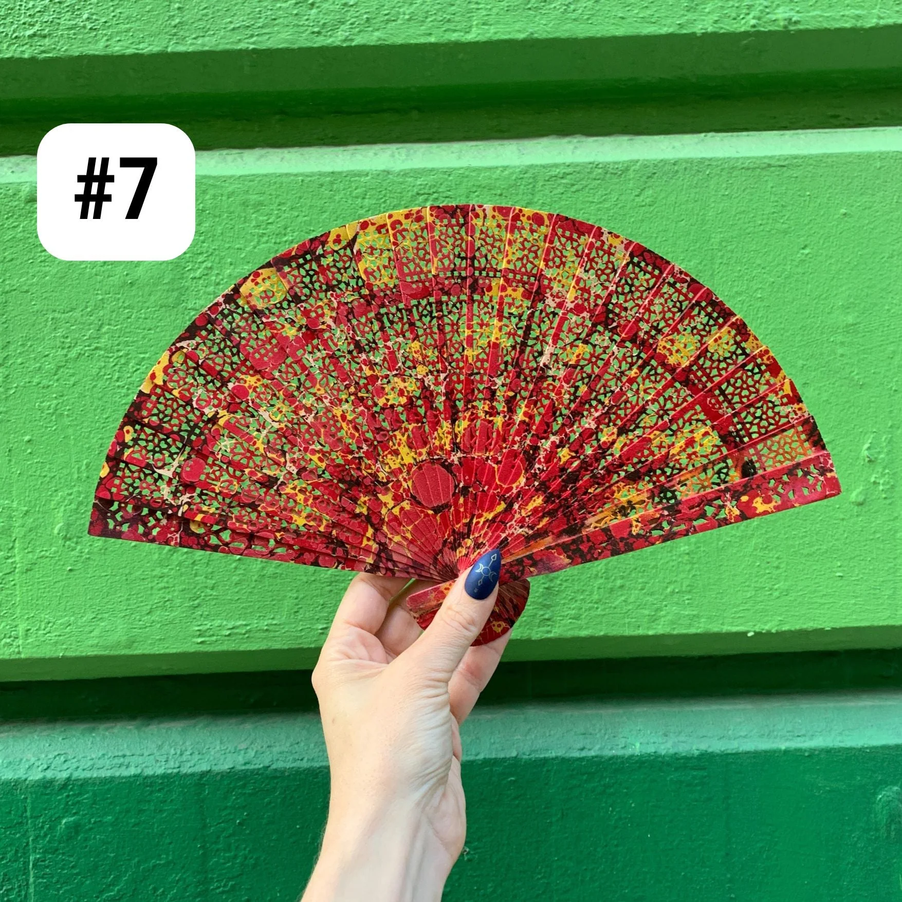 One of a Kind Hand Painted Marbled Wooden Fans - 15 Styles - Image 8
