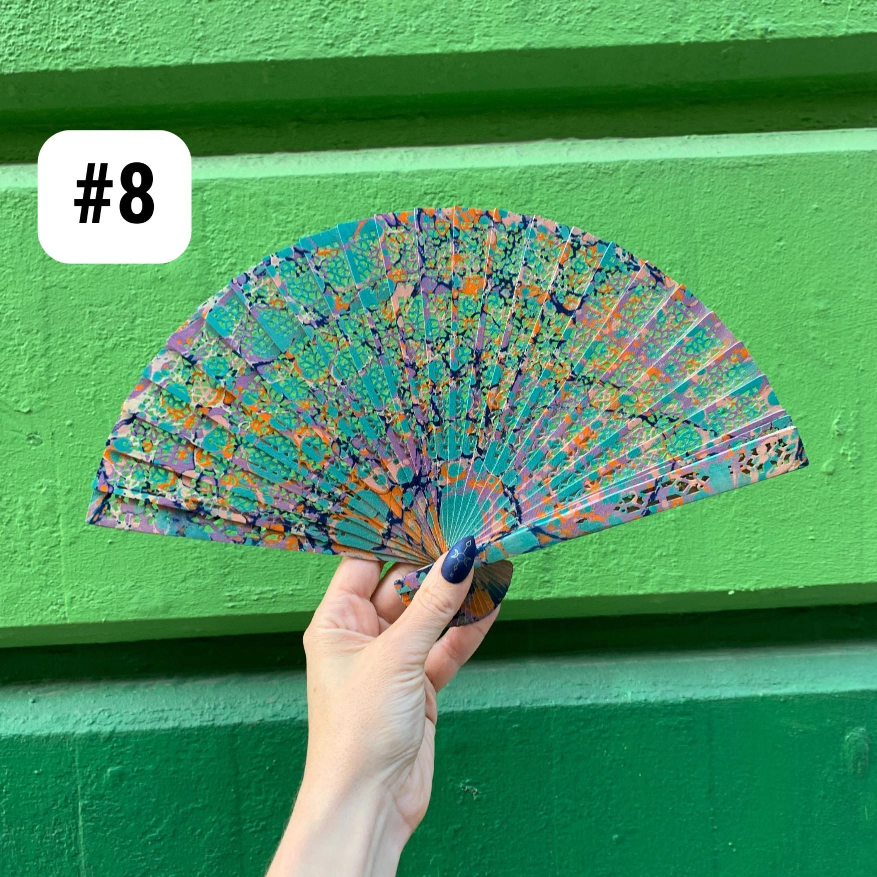 One of a Kind Hand Painted Marbled Wooden Fans - 15 Styles - Image 9