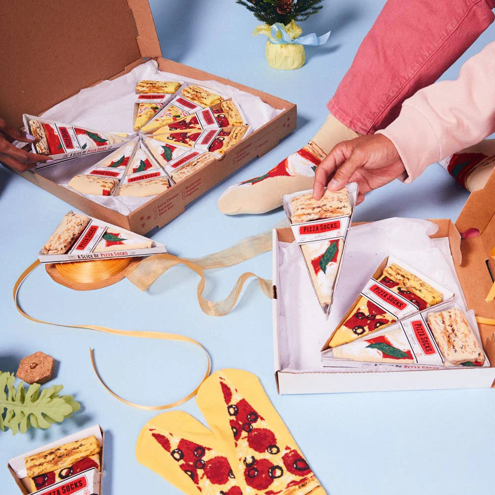 Margherita Pizza Socks | Funny Socks Folded Together Like Pizza for Gifting - Image 6