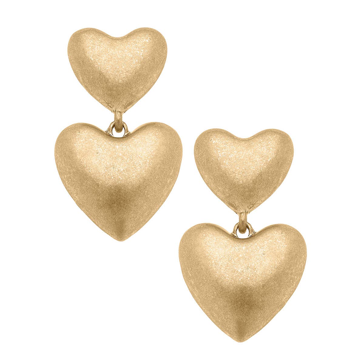 Margo Puffy Heart Statement Earrings in Worn Gold | Vintage Style Fashion Jewelry - Image 2