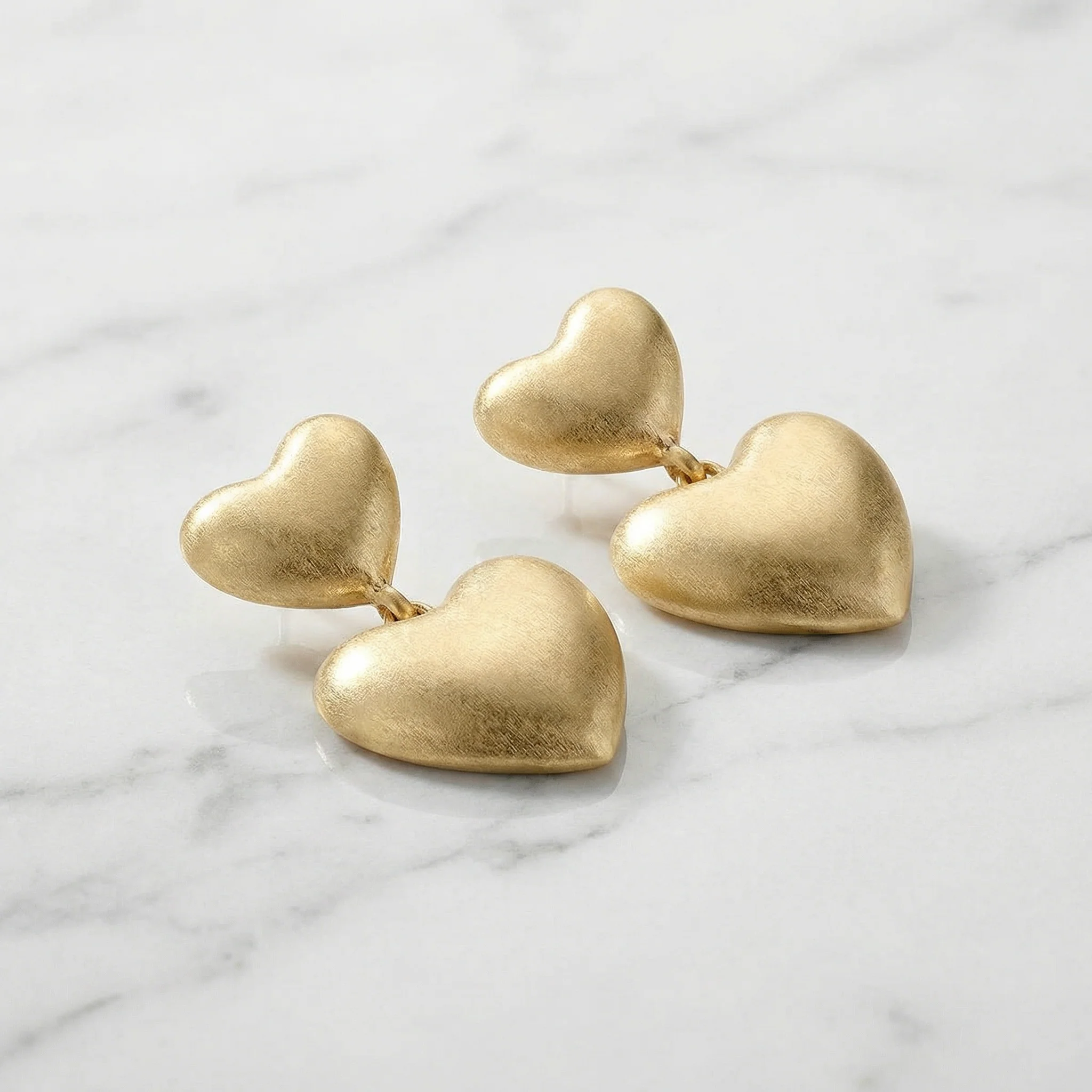 Margo Puffy Heart Statement Earrings in Worn Gold | Vintage Style Fashion Jewelry - Image 4