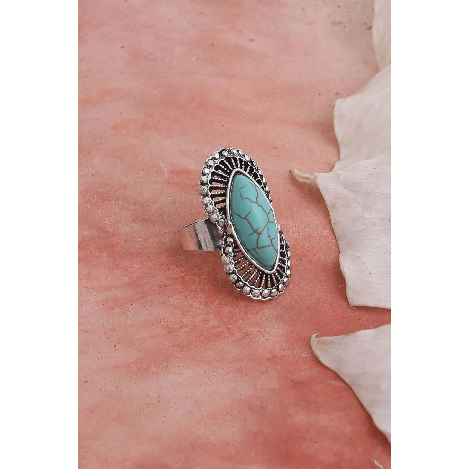 Marquise Western Adjustable Turquoise Ring | Diamond Shaped Fashion Jewelry - Image 2