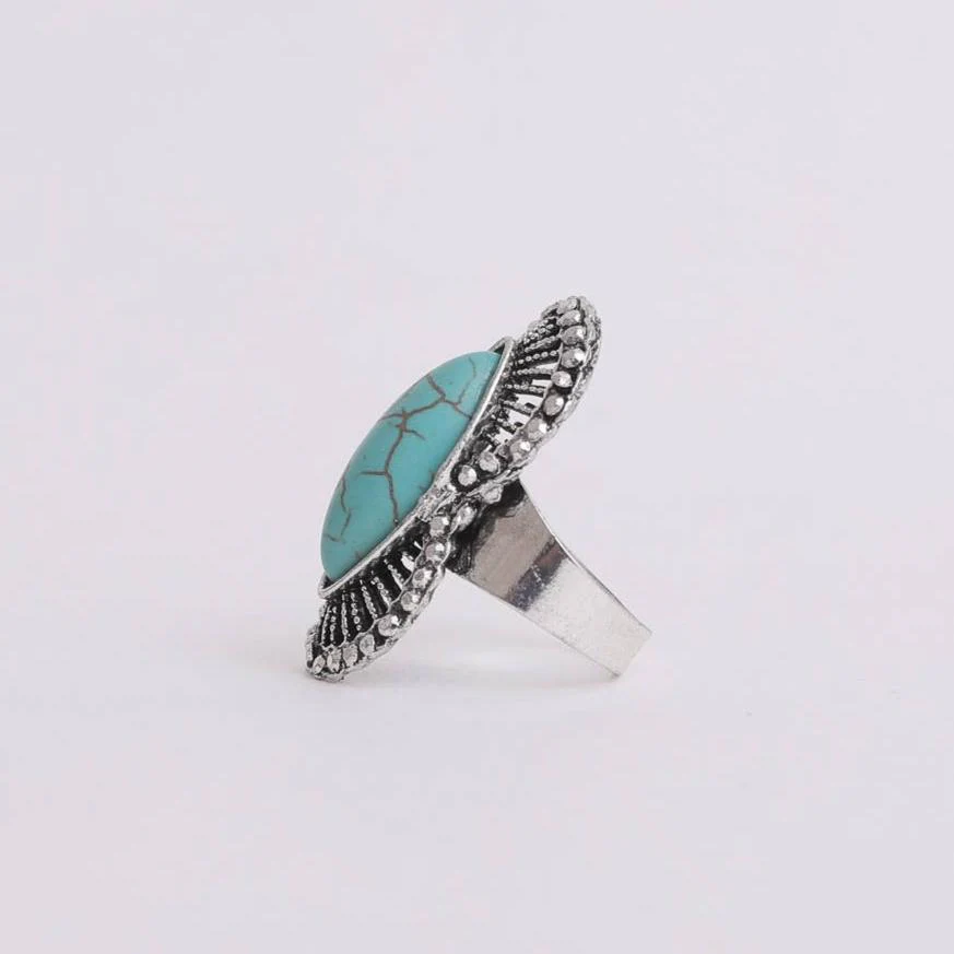 Marquise Western Adjustable Turquoise Ring | Diamond Shaped Fashion Jewelry - Image 3