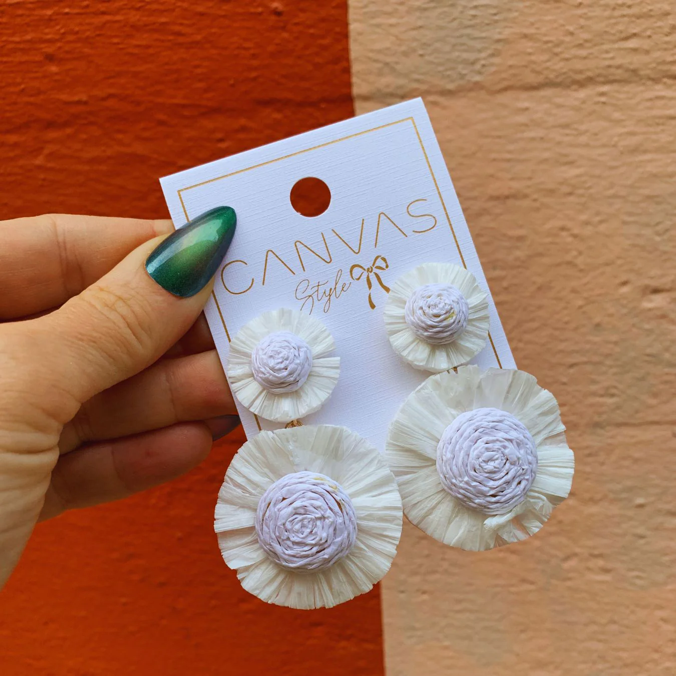 Maui Raffia Statement Earrings in White - Image 3