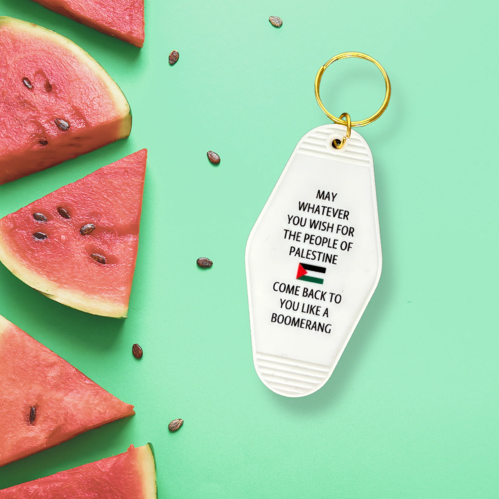 May Whatever You Wish Come Back To You Like A Boomerang Motel Style Keychain in White - Image 2