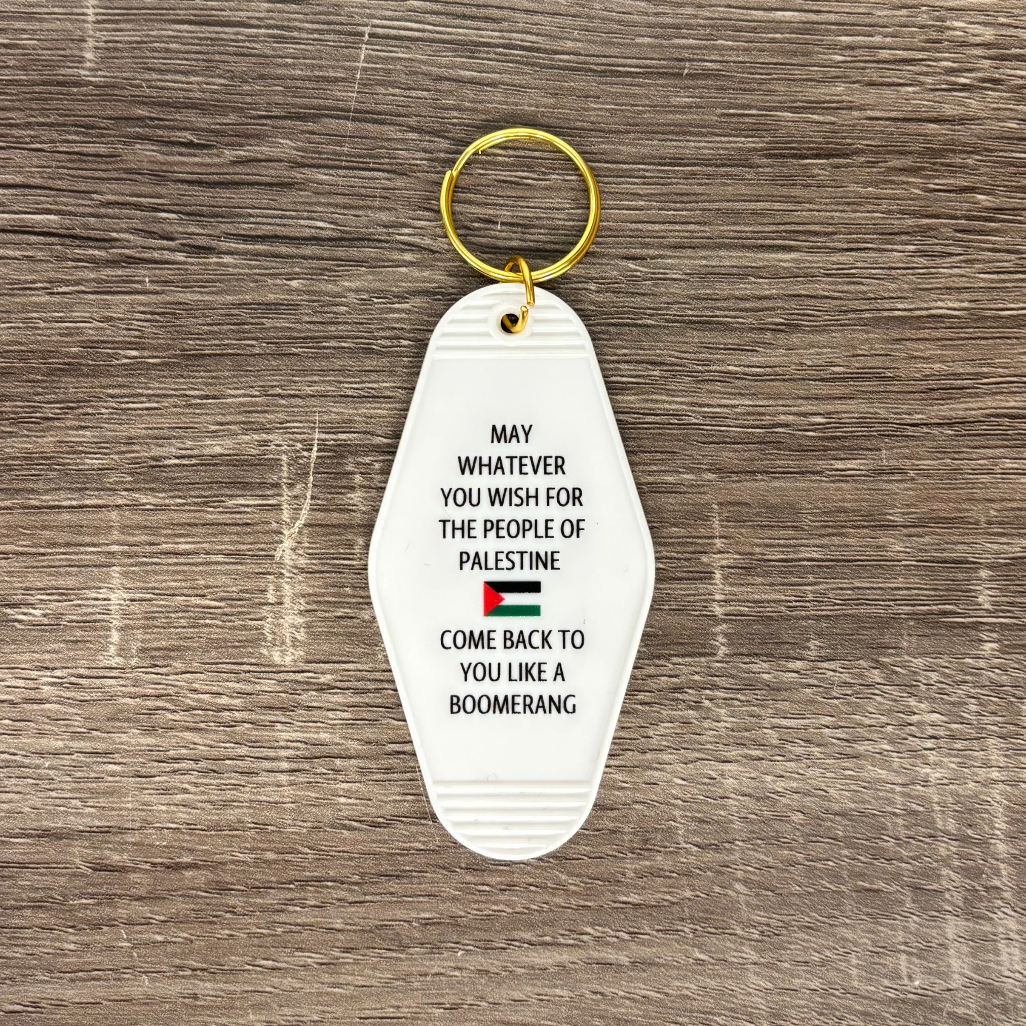 May Whatever You Wish Come Back To You Like A Boomerang Motel Style Keychain in White - Image 4