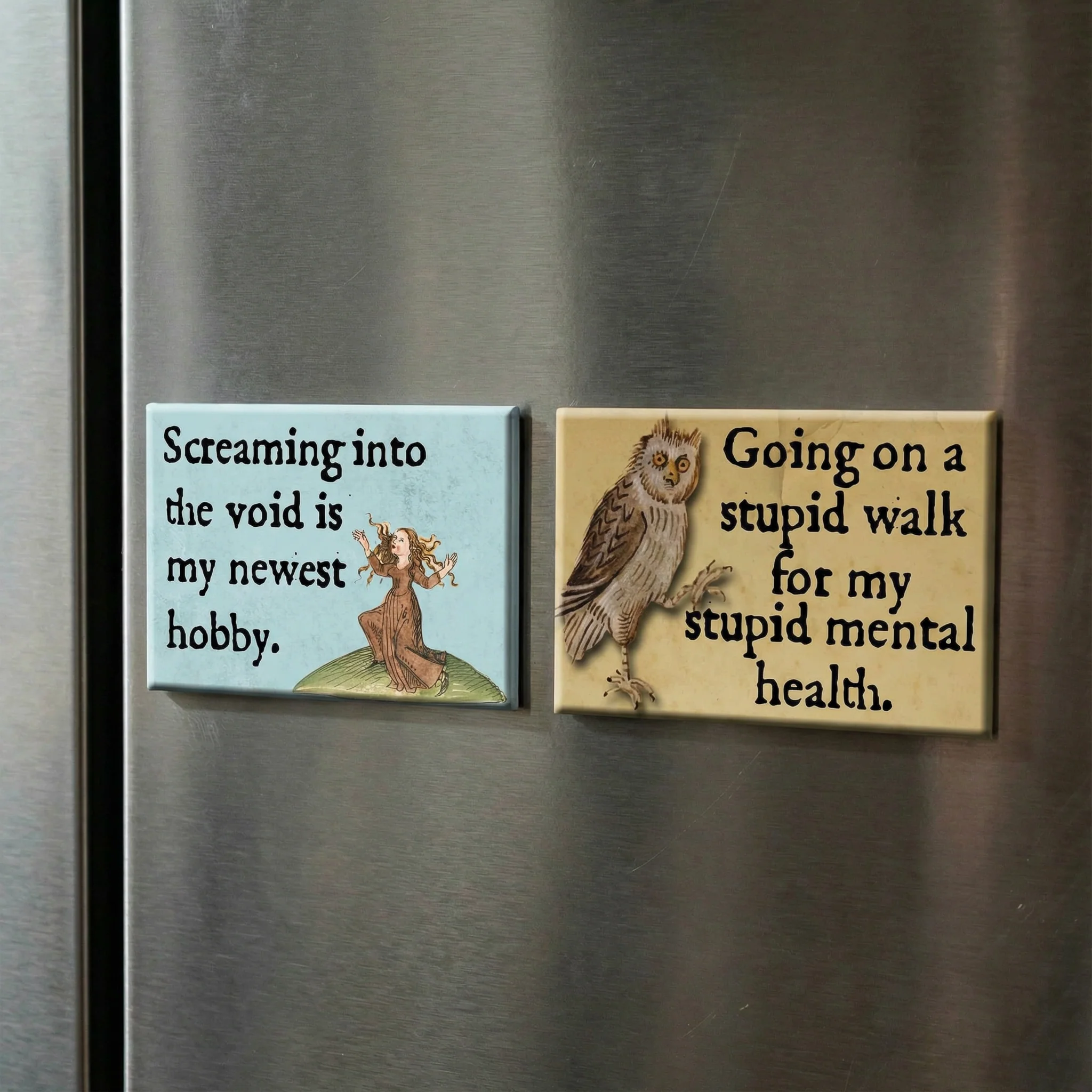 Mental Health Walk Medieval Marginalia Refrigerator Magnet | Funny Self-Care Humor Magnet - Image 3