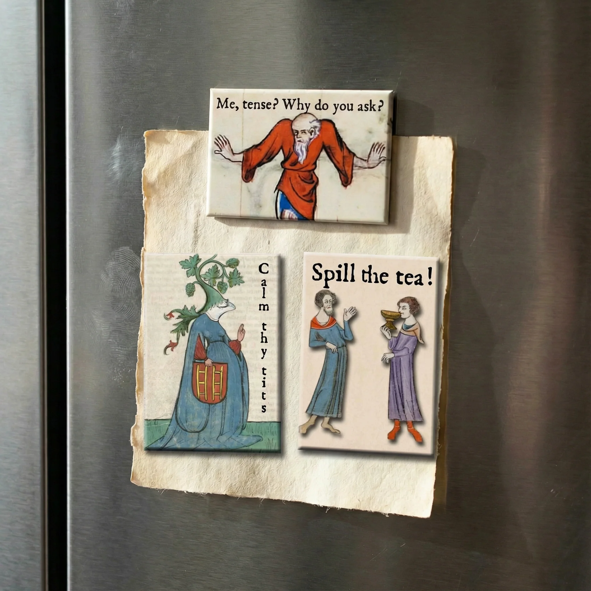 Spill the Tea Medieval Marginalia Refrigerator Magnet | Funny Gossip Humor Magnet - Image 2