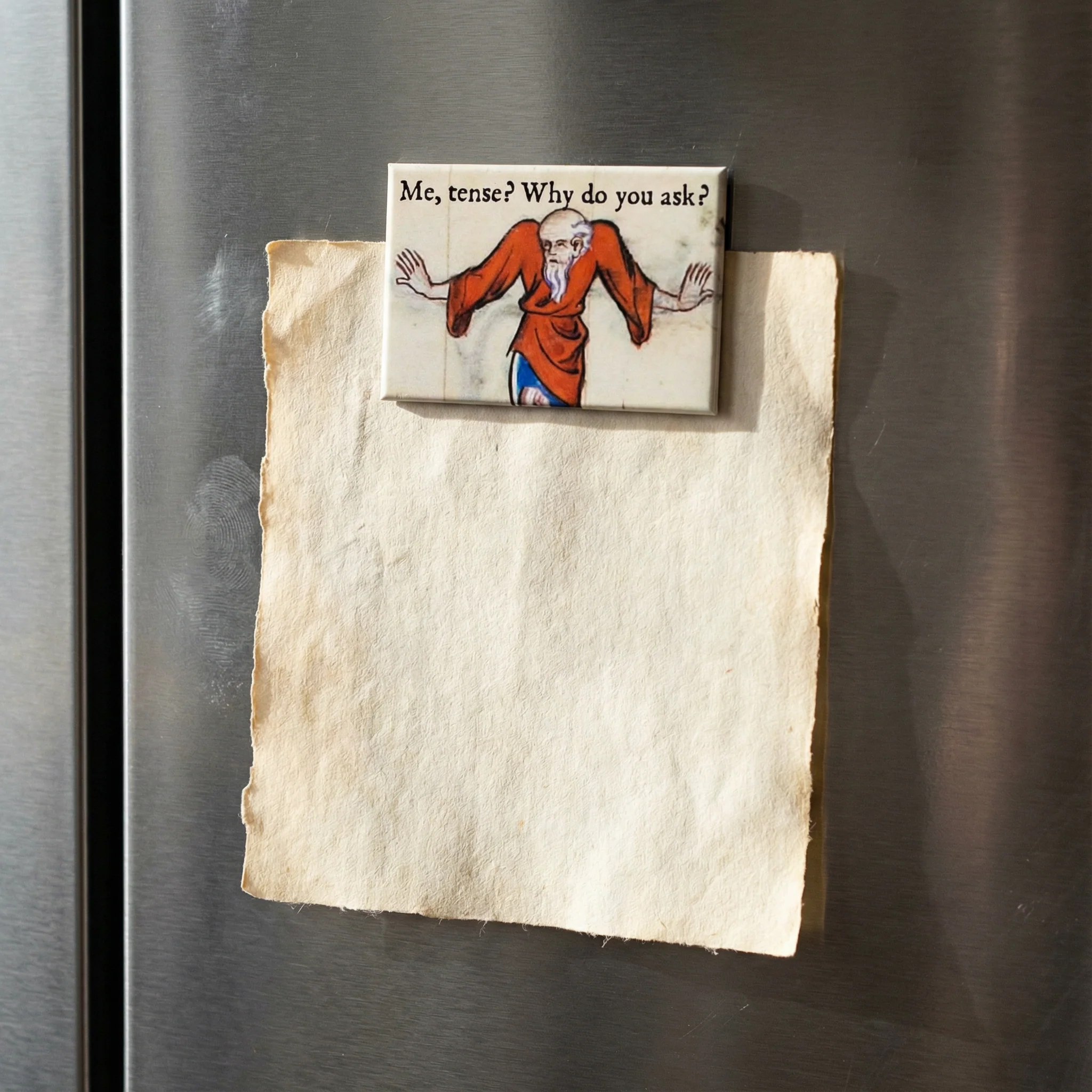 Me, Tense? Why Do You Ask Medieval Marginalia Refrigerator Magnet | Funny History Quote Magnet - Image 2