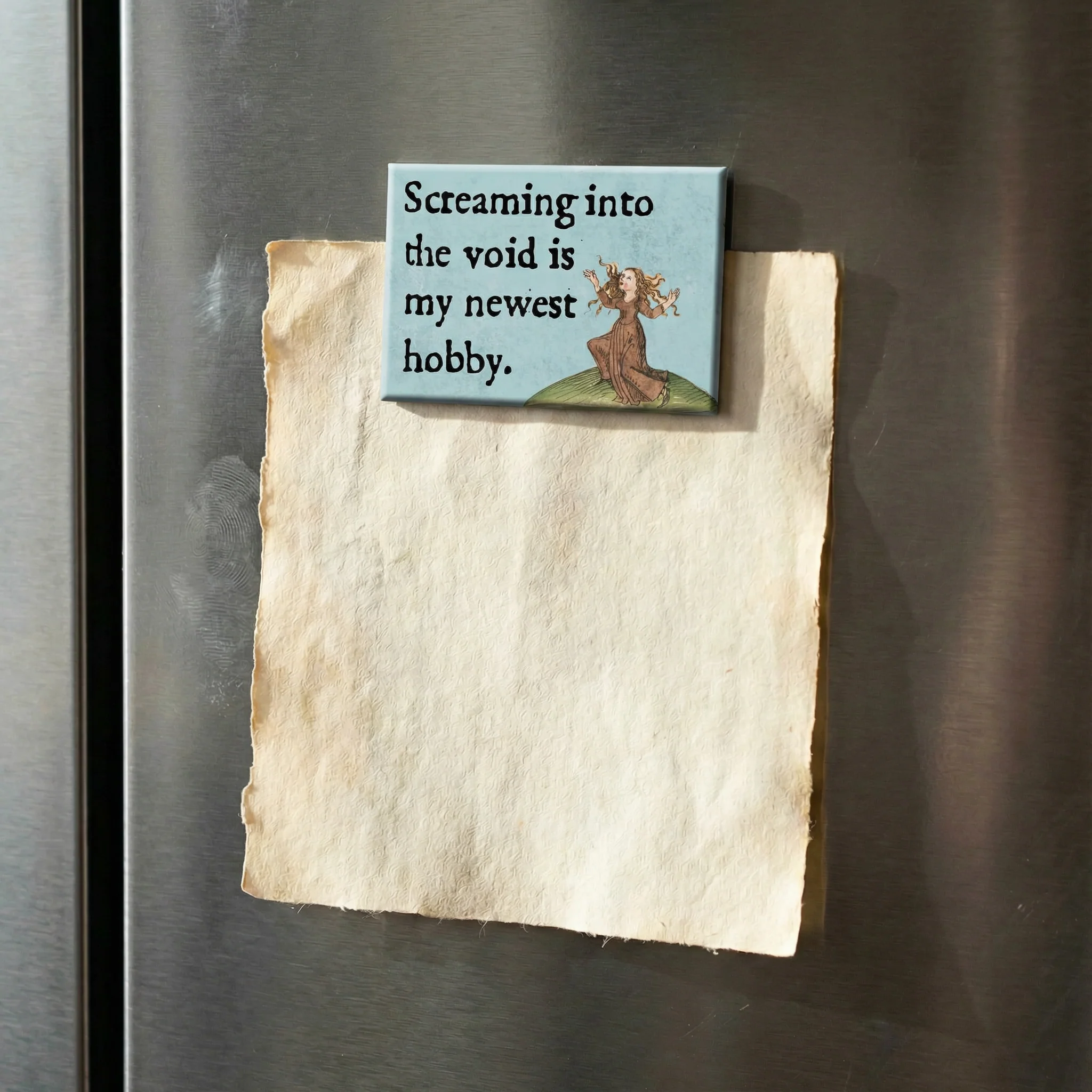 Screaming into the Void Medieval Marginalia Refrigerator Magnet | Funny Existential Humor Magnet - Image 2