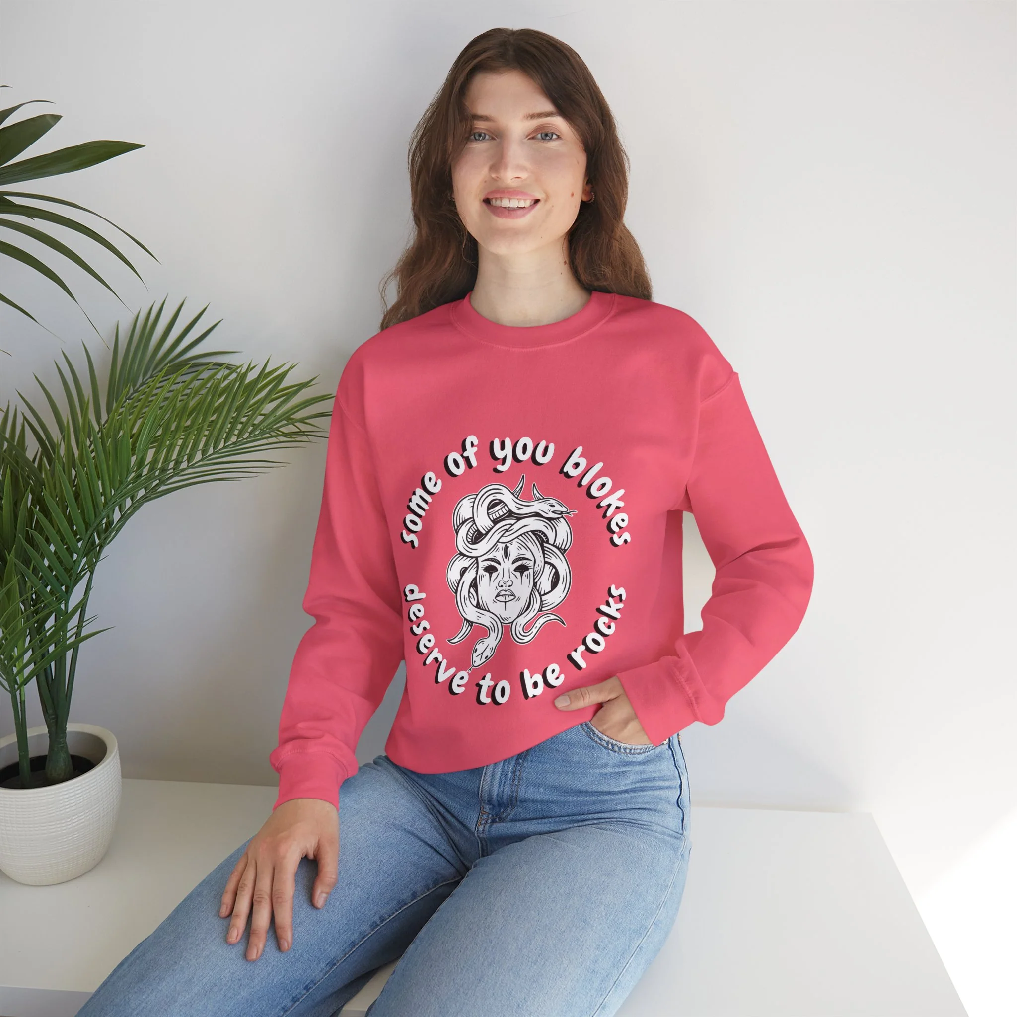 Medusa Some Of You Blokes Deserve to Be Rocks Unisex Heavy Blend™ Crewneck Sweatshirt [Sizes S-5X] - Image 2