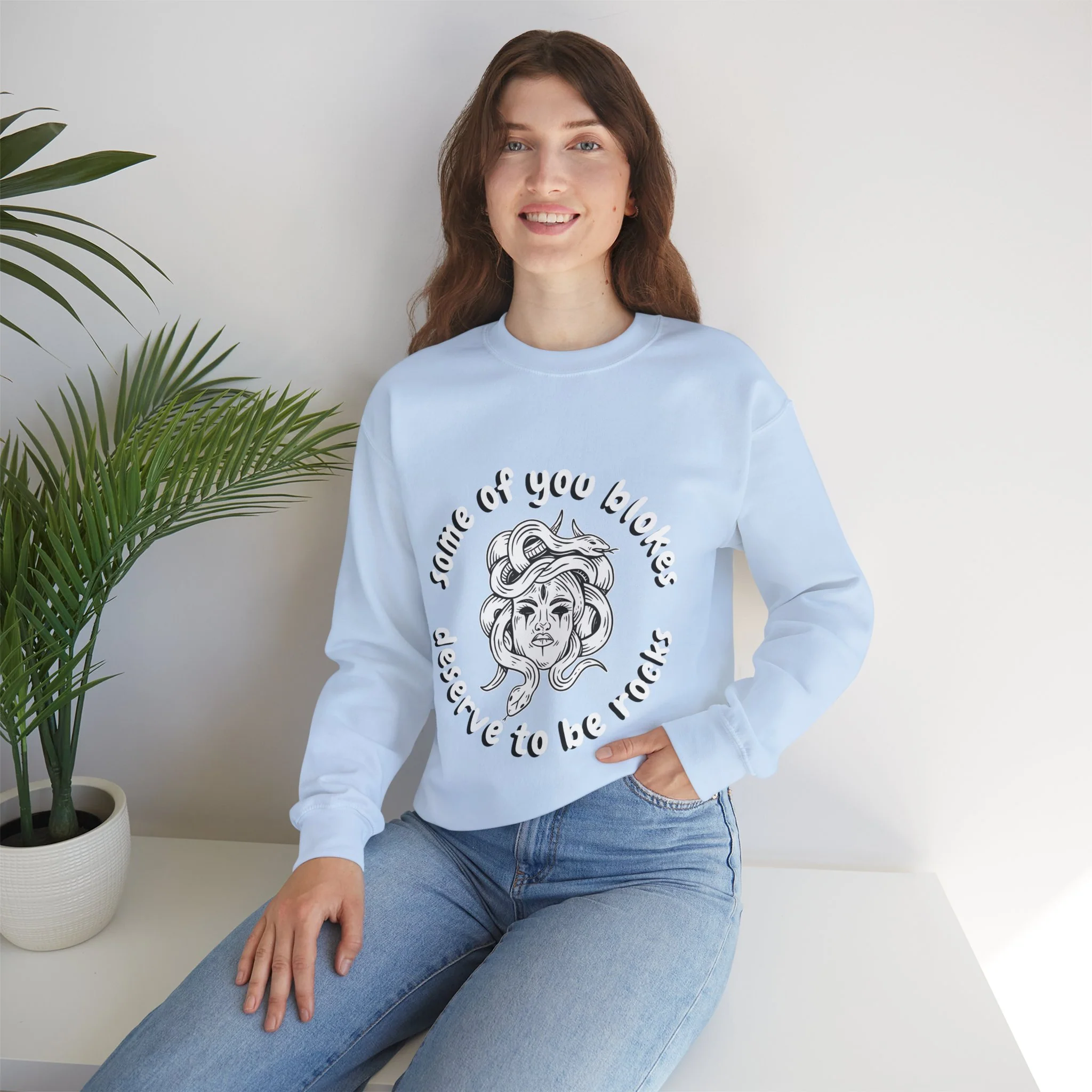 Medusa Some Of You Blokes Deserve to Be Rocks Unisex Heavy Blend™ Crewneck Sweatshirt [Sizes S-5X] - Image 3