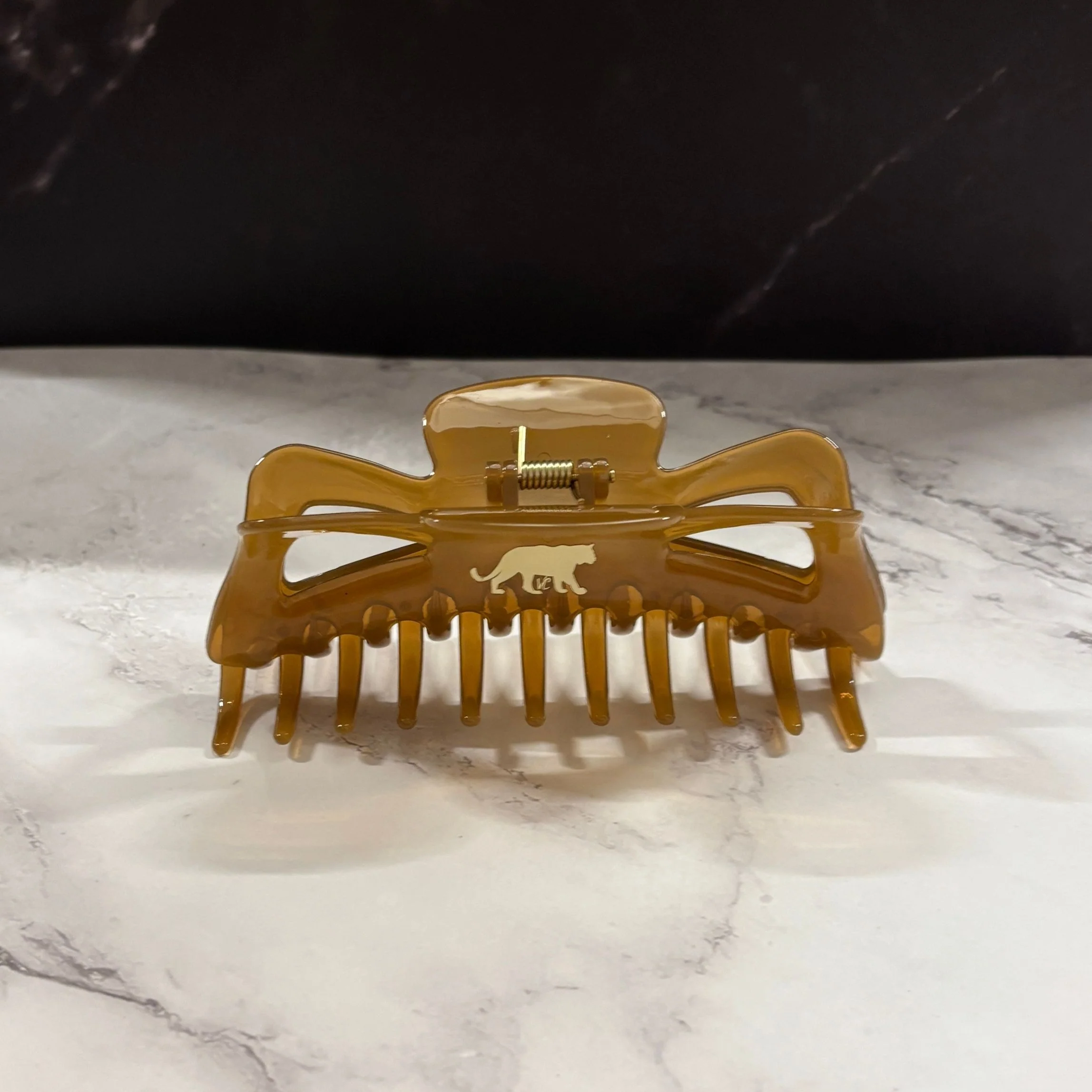 Giant Caramel Megabow Hair Claw for Long, Thick Hair | Velvet Claws Panther Icon in Gold Foil - Image 12