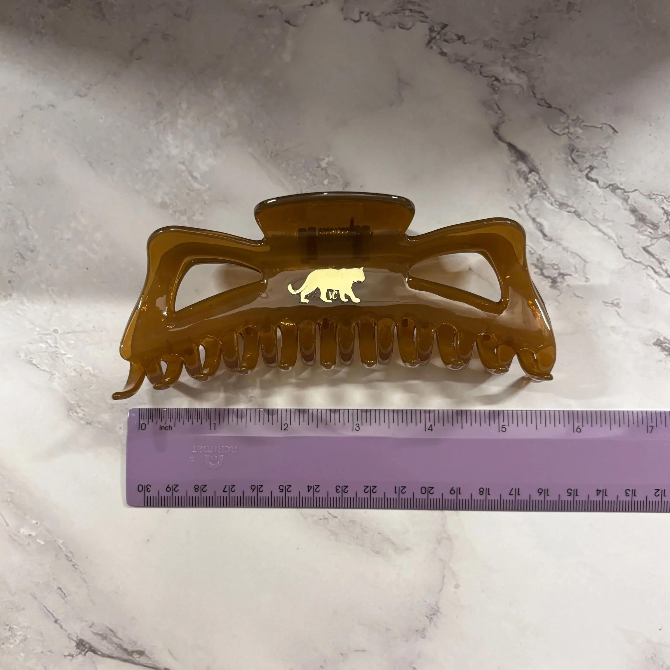 Giant Caramel Megabow Hair Claw for Long, Thick Hair | Velvet Claws Panther Icon in Gold Foil - Image 13