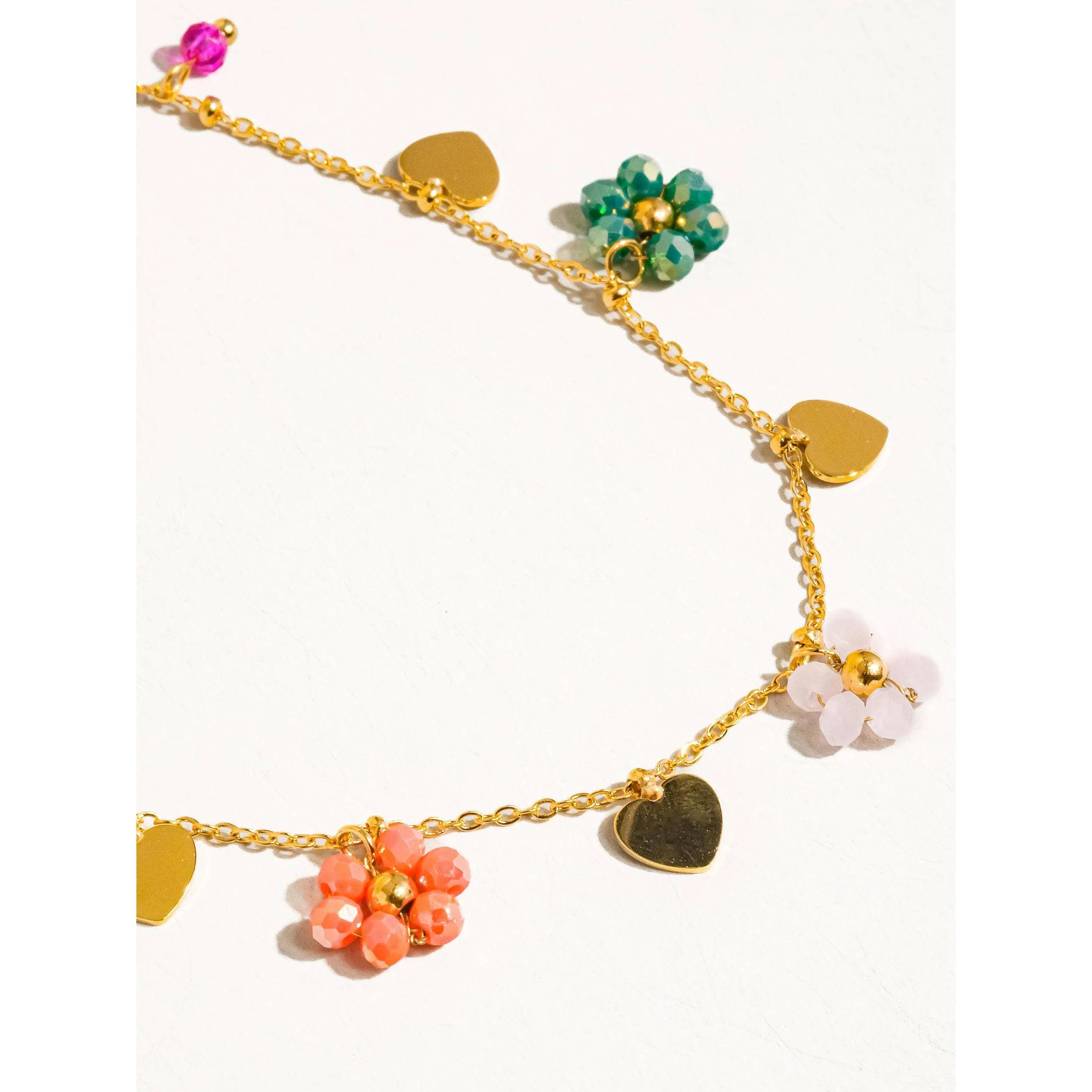 Melvin 18K Gold Non-Tarnish Flower & Hearts Necklace | Stainless Steel Beaded Pendant, Hypoallergenic, Water Resistant - Image 3