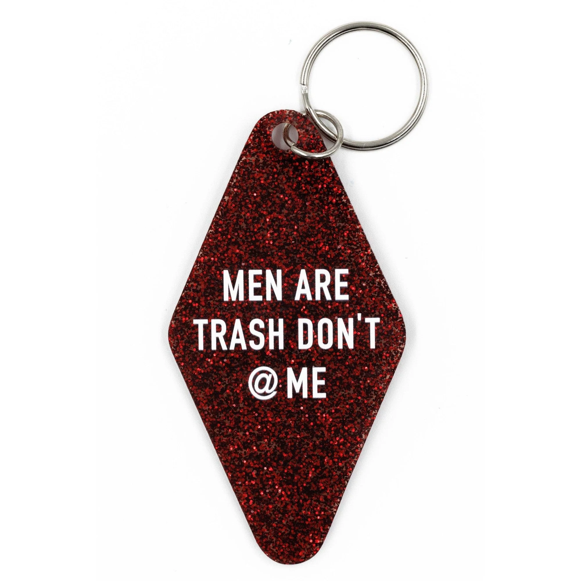 Men Are Trash Don't @ Me Motel Keychain in Glitter Maroon - Image 3