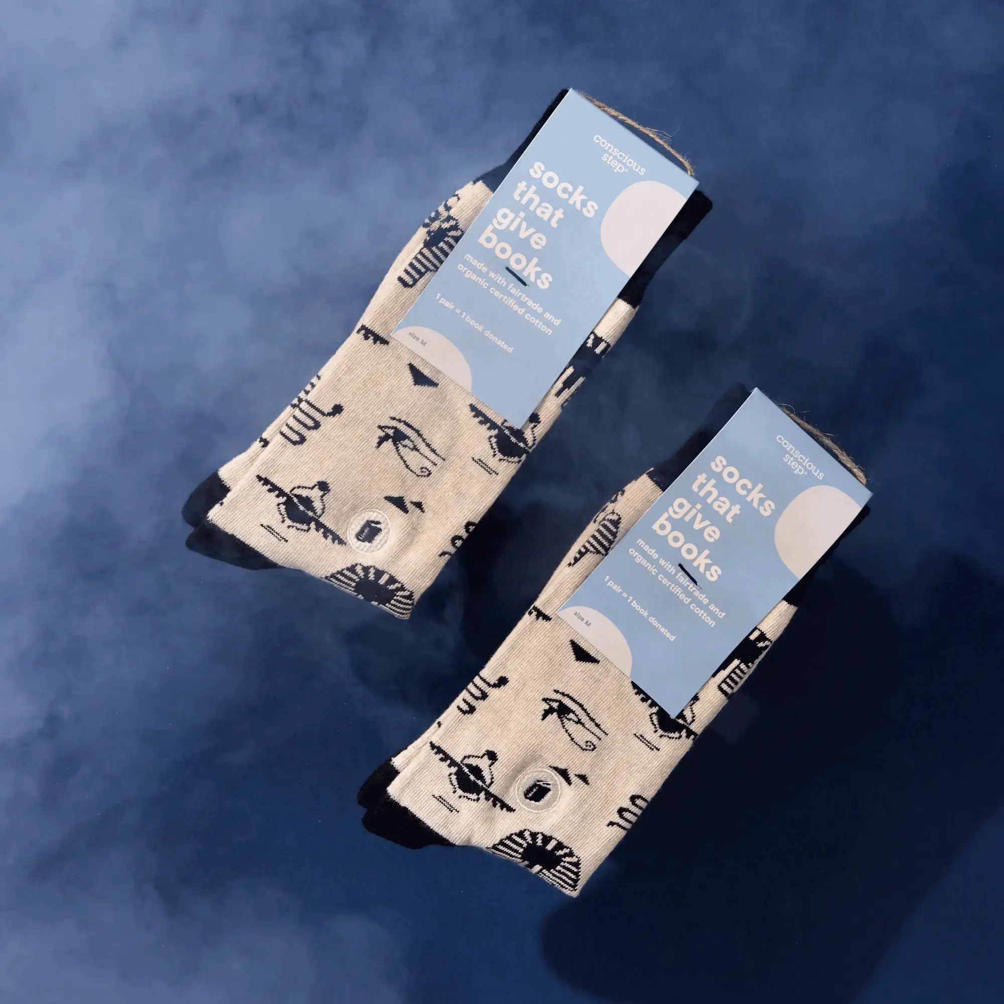 Men's Socks Give Books - Ivory Hieroglyphics | Fair Trade | Fits Men's Sizes 8.5-13