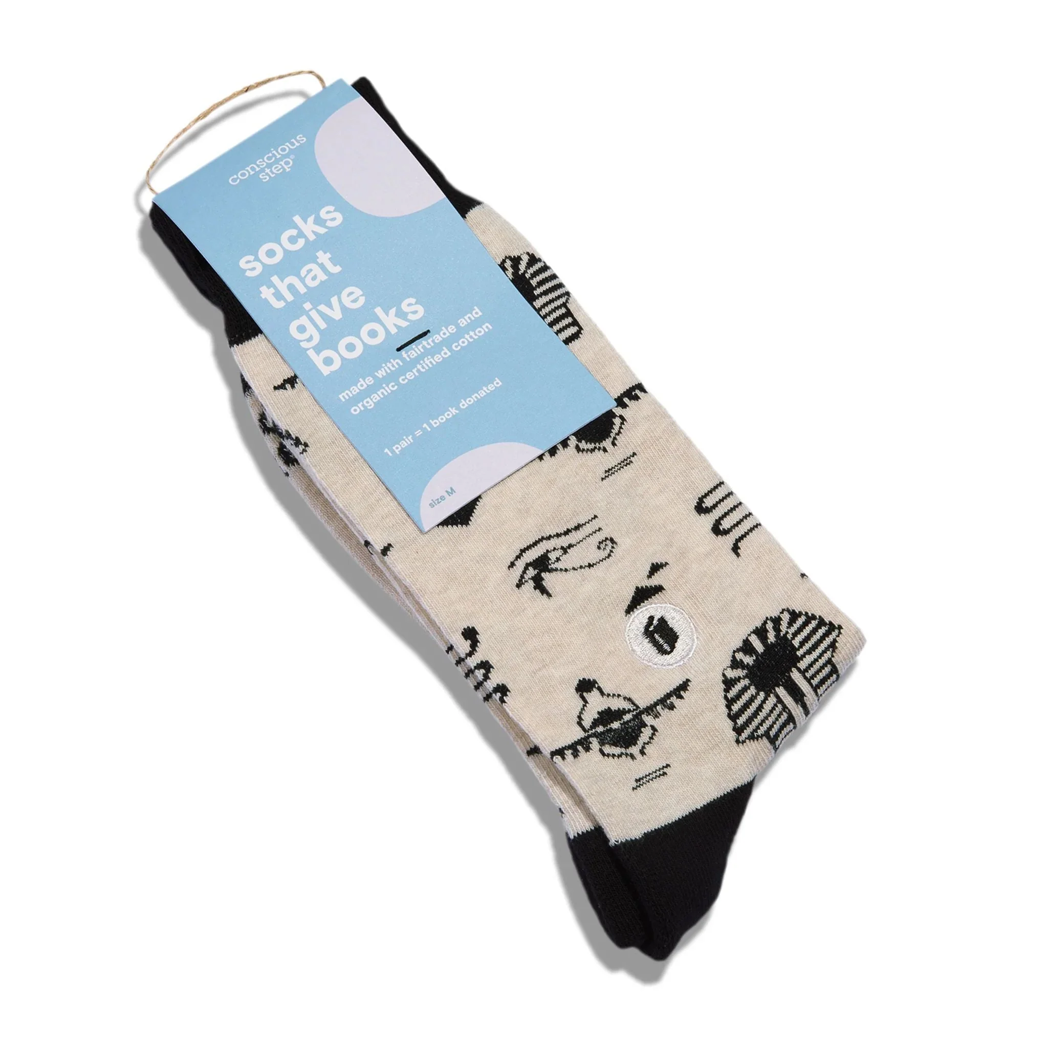 Men's Socks Give Books - Ivory Hieroglyphics | Fair Trade | Fits Men's Sizes 8.5-13 - Image 3