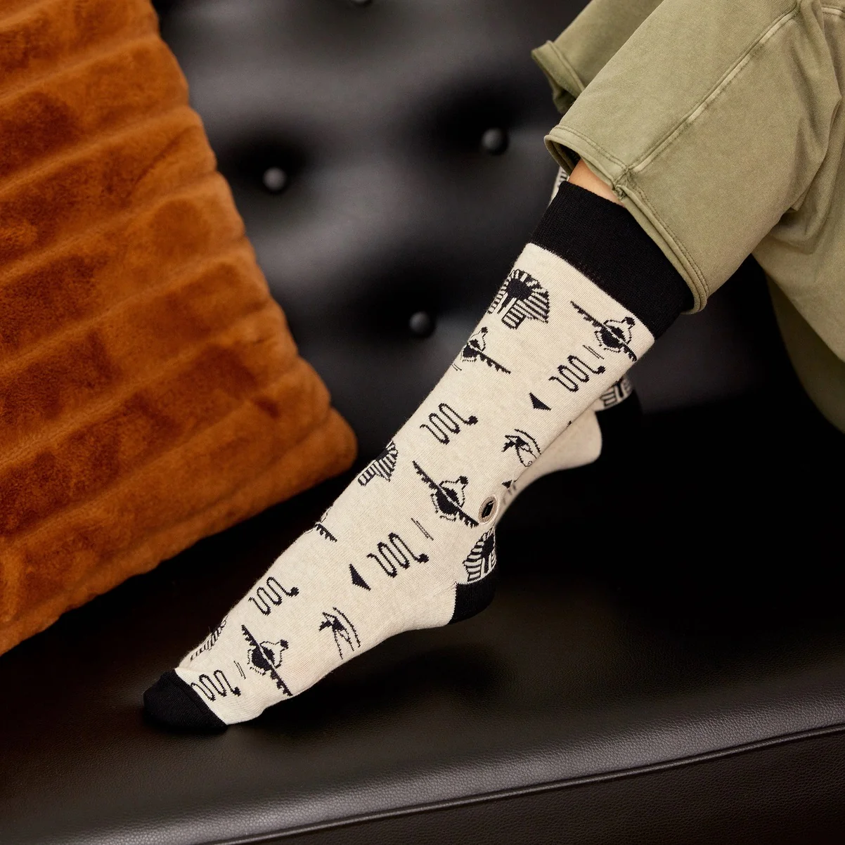 Men's Socks Give Books - Ivory Hieroglyphics | Fair Trade | Fits Men's Sizes 8.5-13 - Image 5