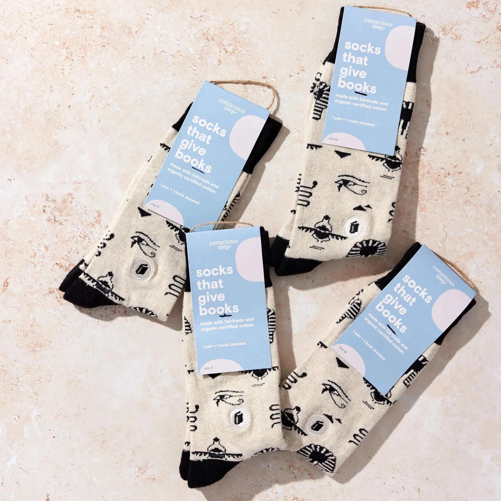 Men's Socks Give Books - Ivory Hieroglyphics | Fair Trade | Fits Men's Sizes 8.5-13 - Image 6