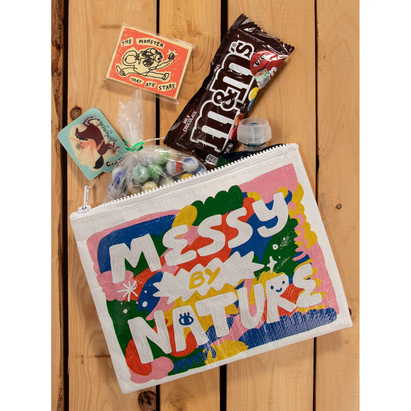 Messy By Nature Zipper Pouch | Recycled Material Case Storage Organizer | 7.25" x 9.5" | BlueQ at GetBullish - Image 3