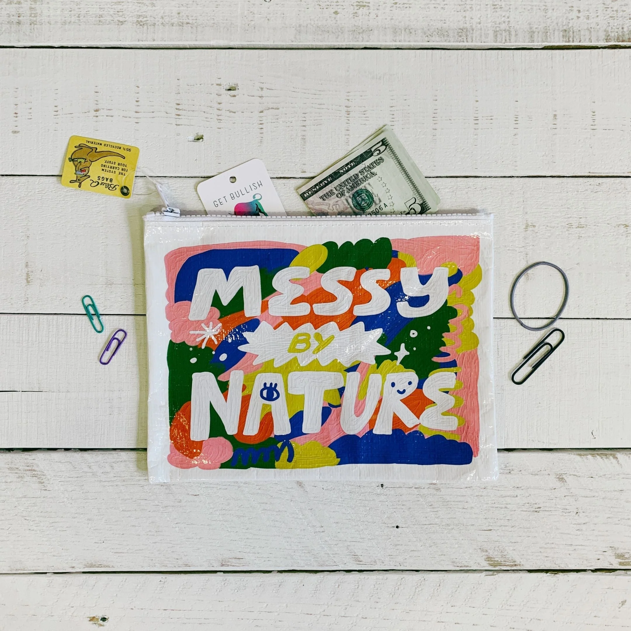 Messy By Nature Zipper Pouch | Recycled Material Case Storage Organizer | 7.25" x 9.5" | BlueQ at GetBullish - Image 5
