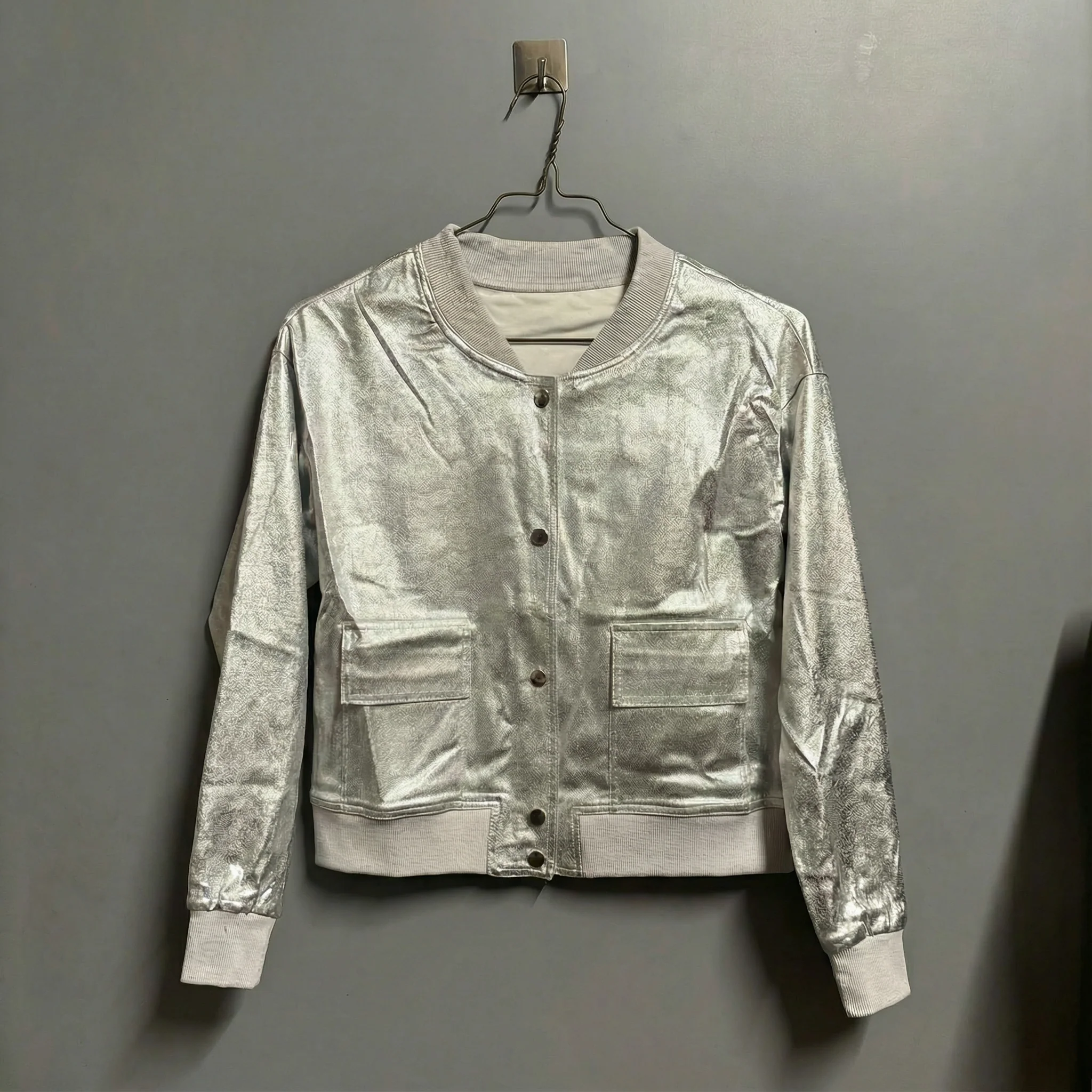 Metallic Bomber Jacket for Women | Trendy Shiny Outerwear [SM-XL] - Image 3