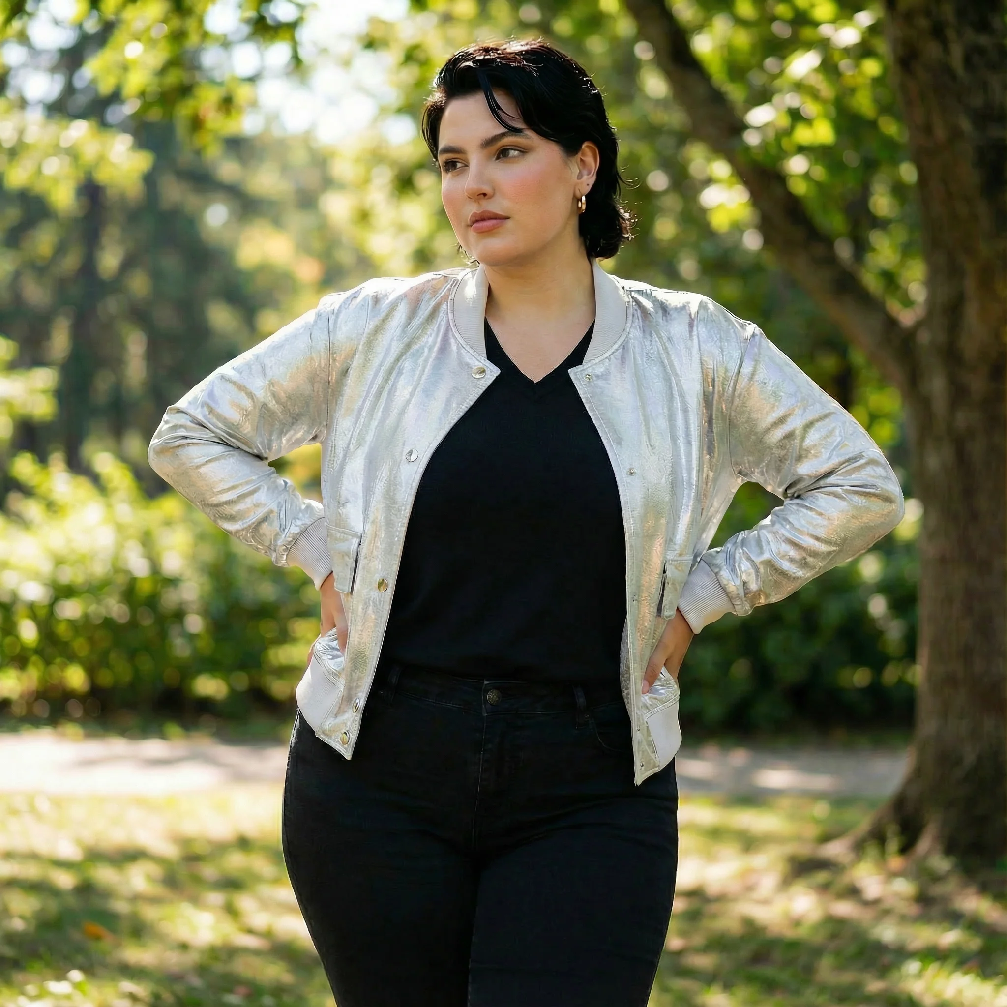 Metallic Bomber Jacket for Women | Trendy Shiny Outerwear [SM-XL] - Image 6